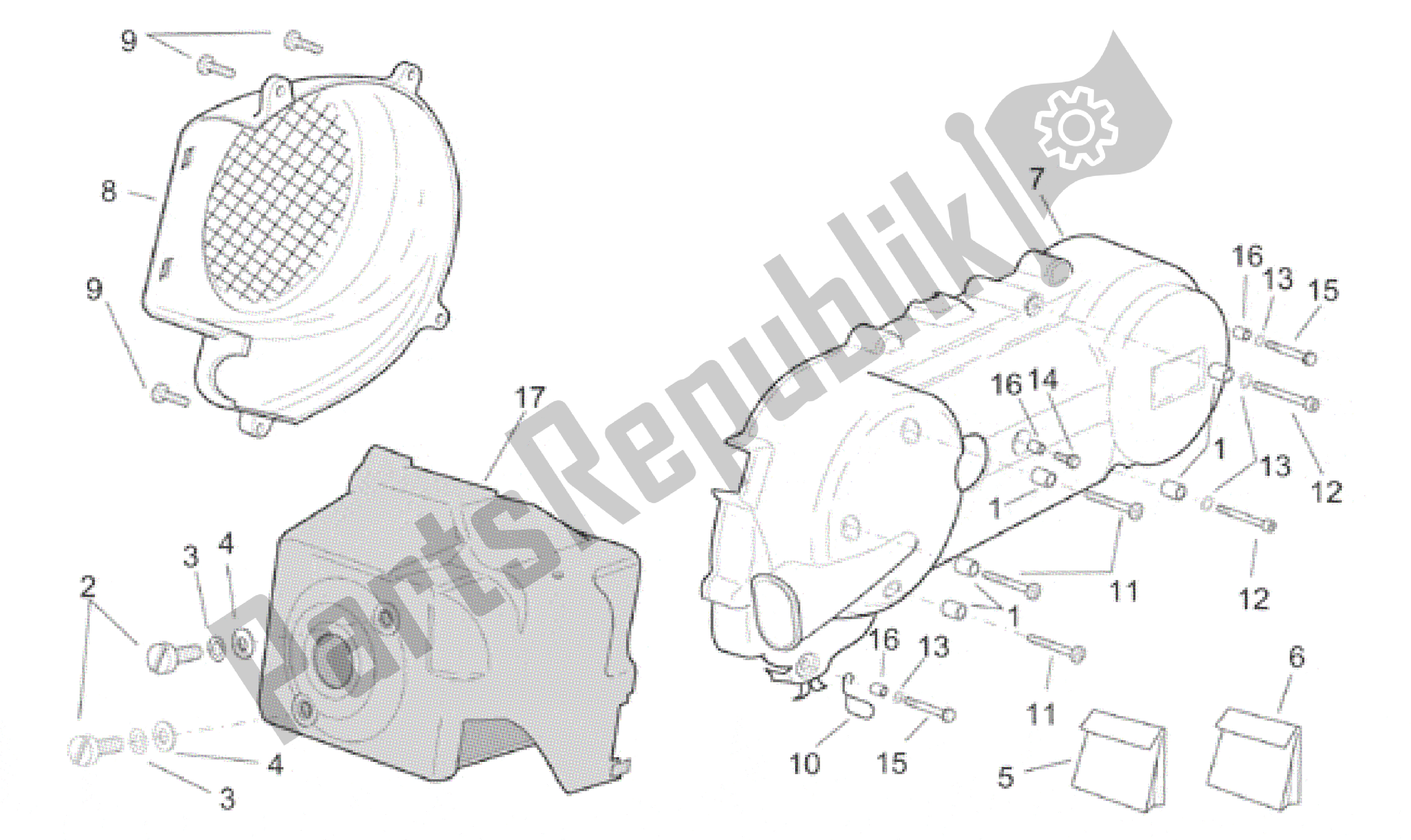 All parts for the Engine Plastic of the Aprilia SR 150 1999 - 2001