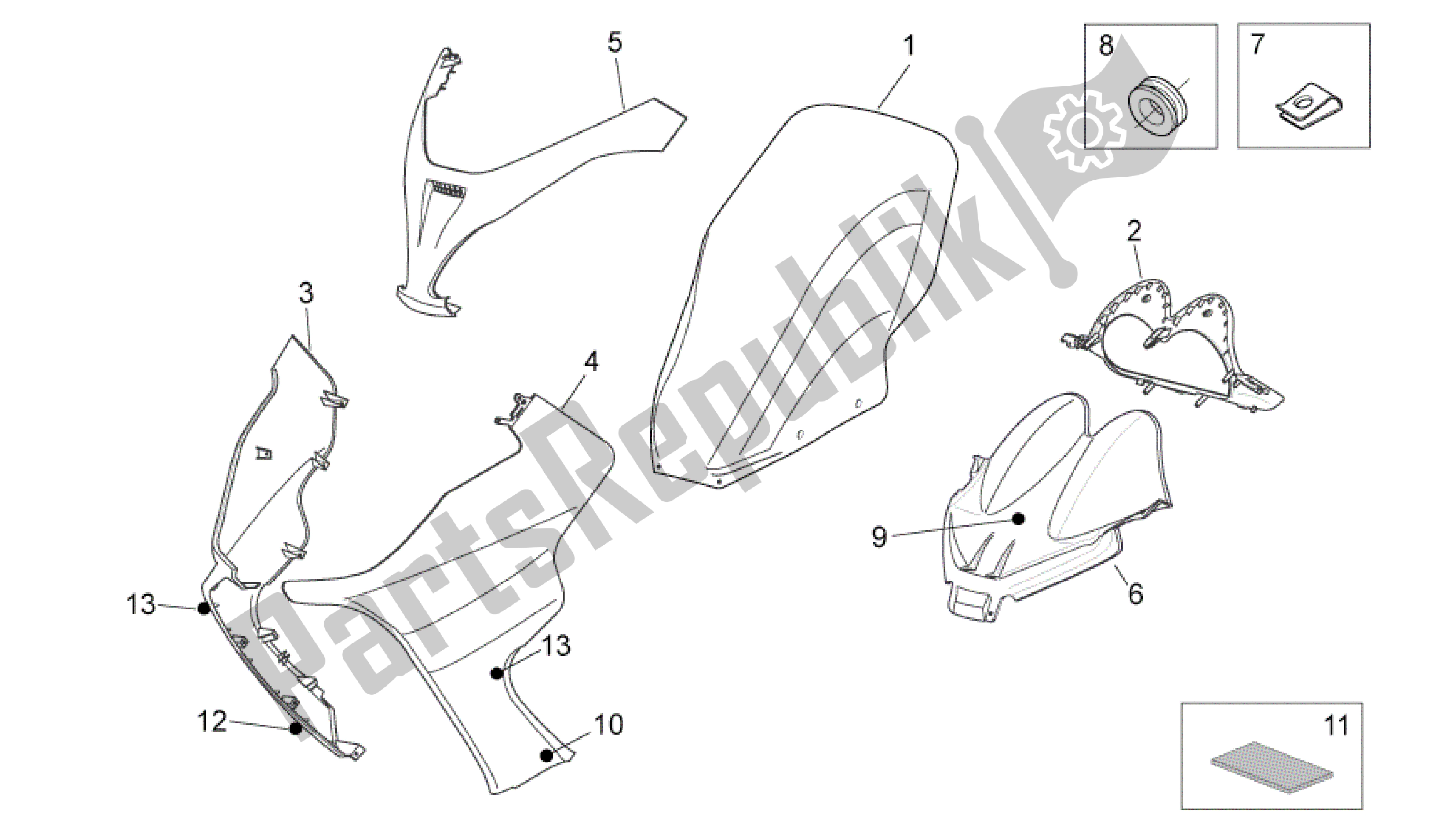 Alle onderdelen voor de Carrocería Delantera I van de Aprilia Atlantic 125 2010 - 2011