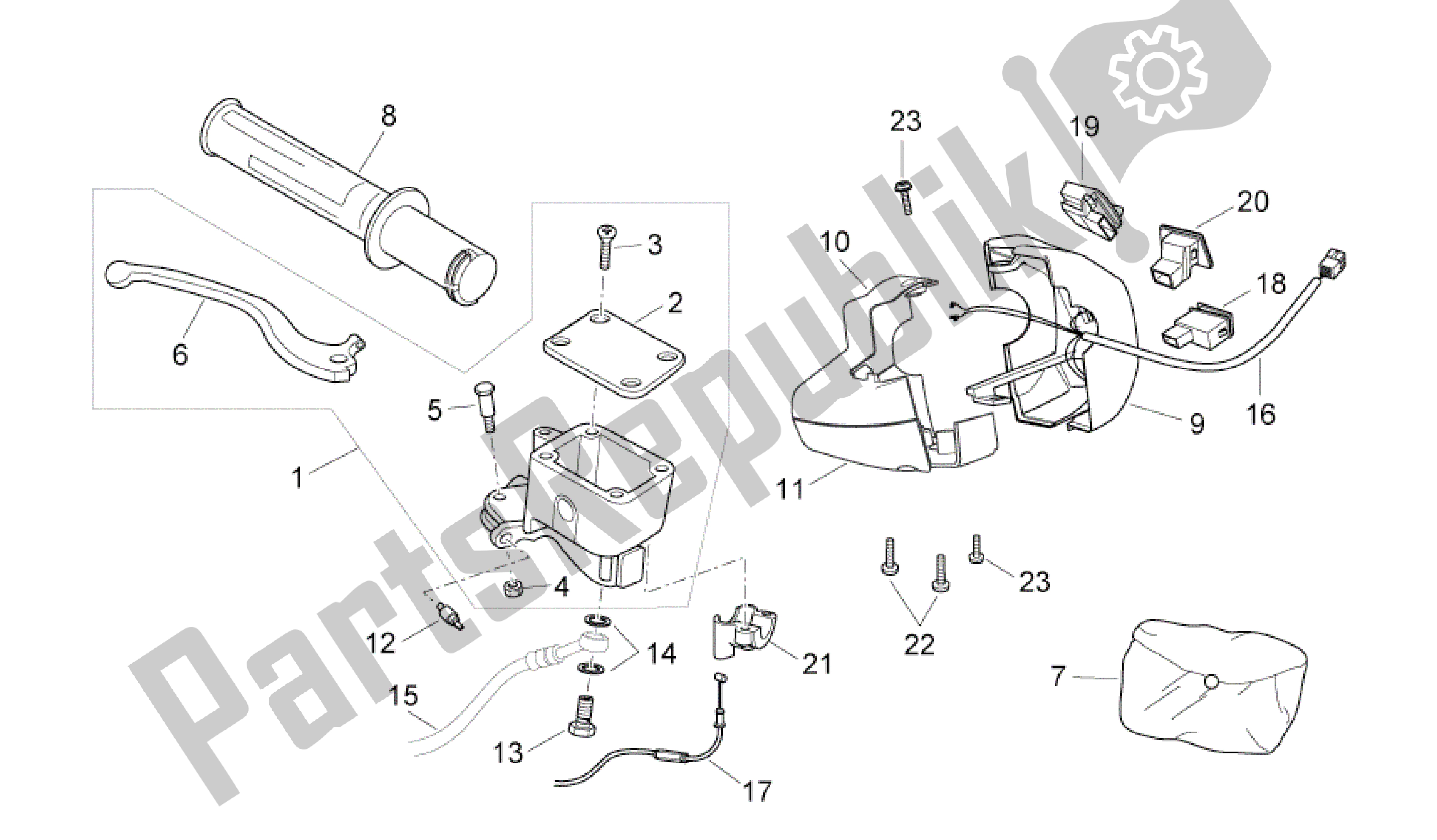 Alle onderdelen voor de Mandos Dchos. Van de Aprilia Atlantic 125 2010 - 2011