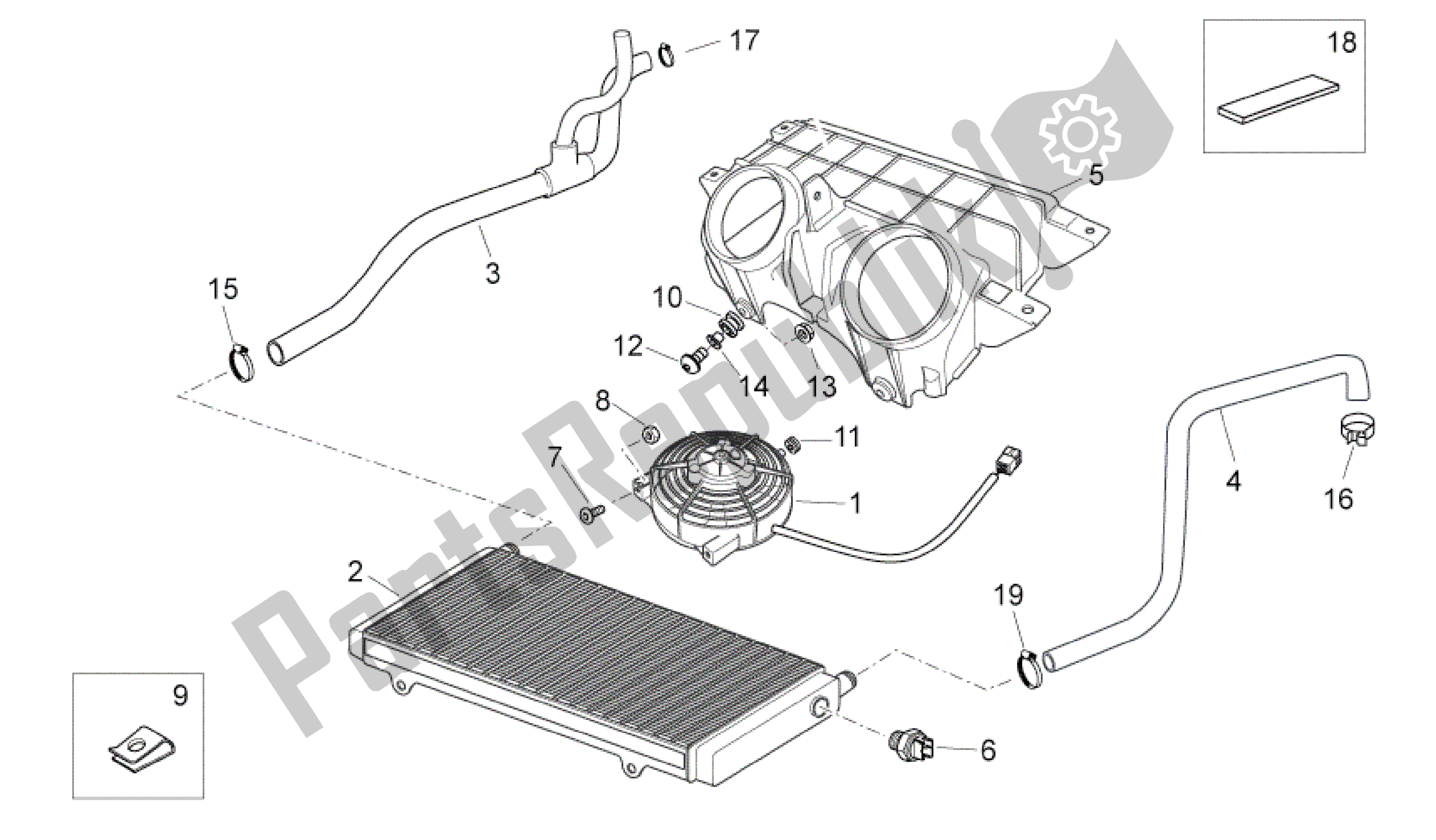 Alle onderdelen voor de Radiador van de Aprilia Atlantic 125 2010 - 2011