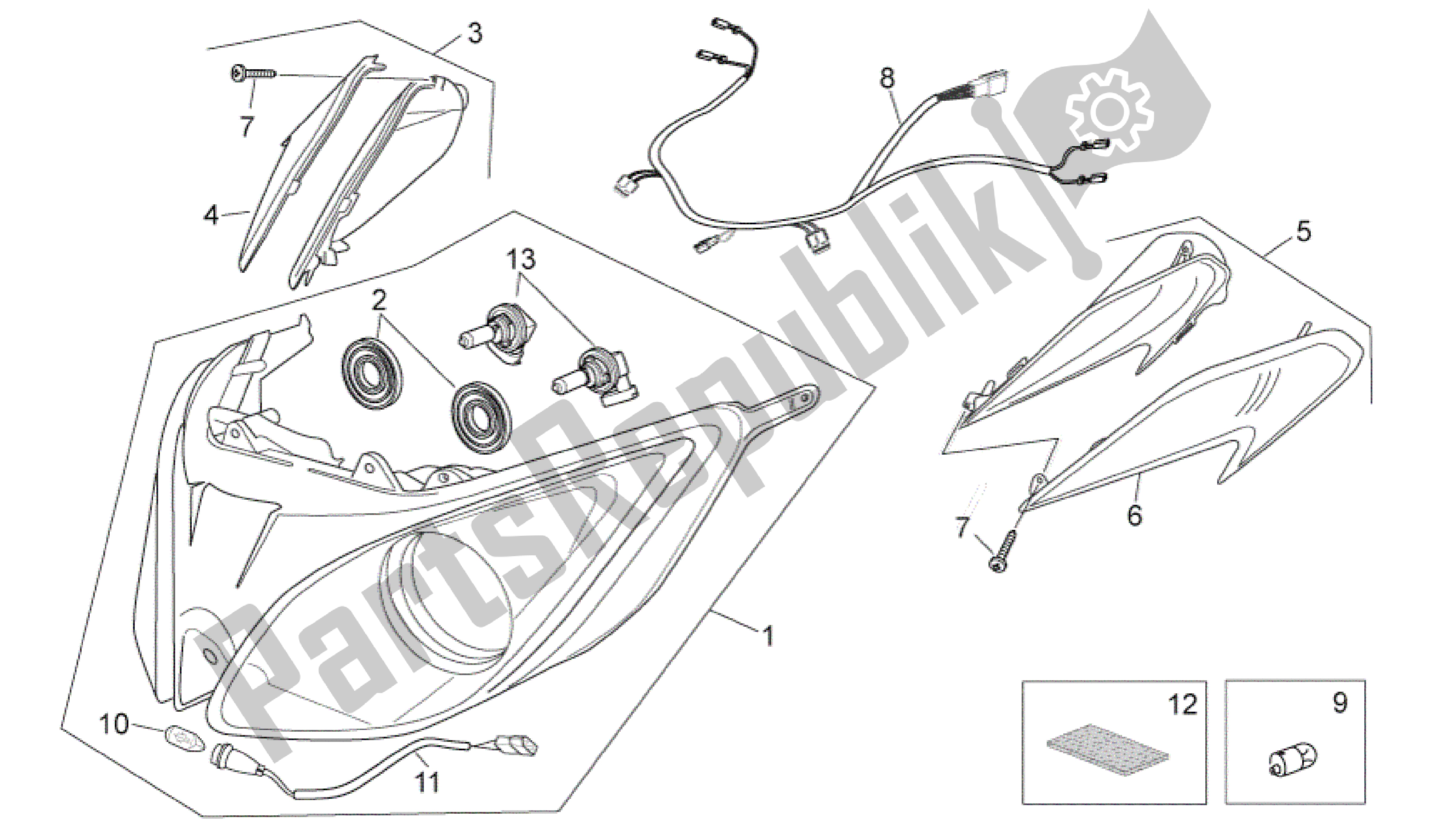 Alle onderdelen voor de Faro Delantero van de Aprilia Atlantic 125 2010 - 2011