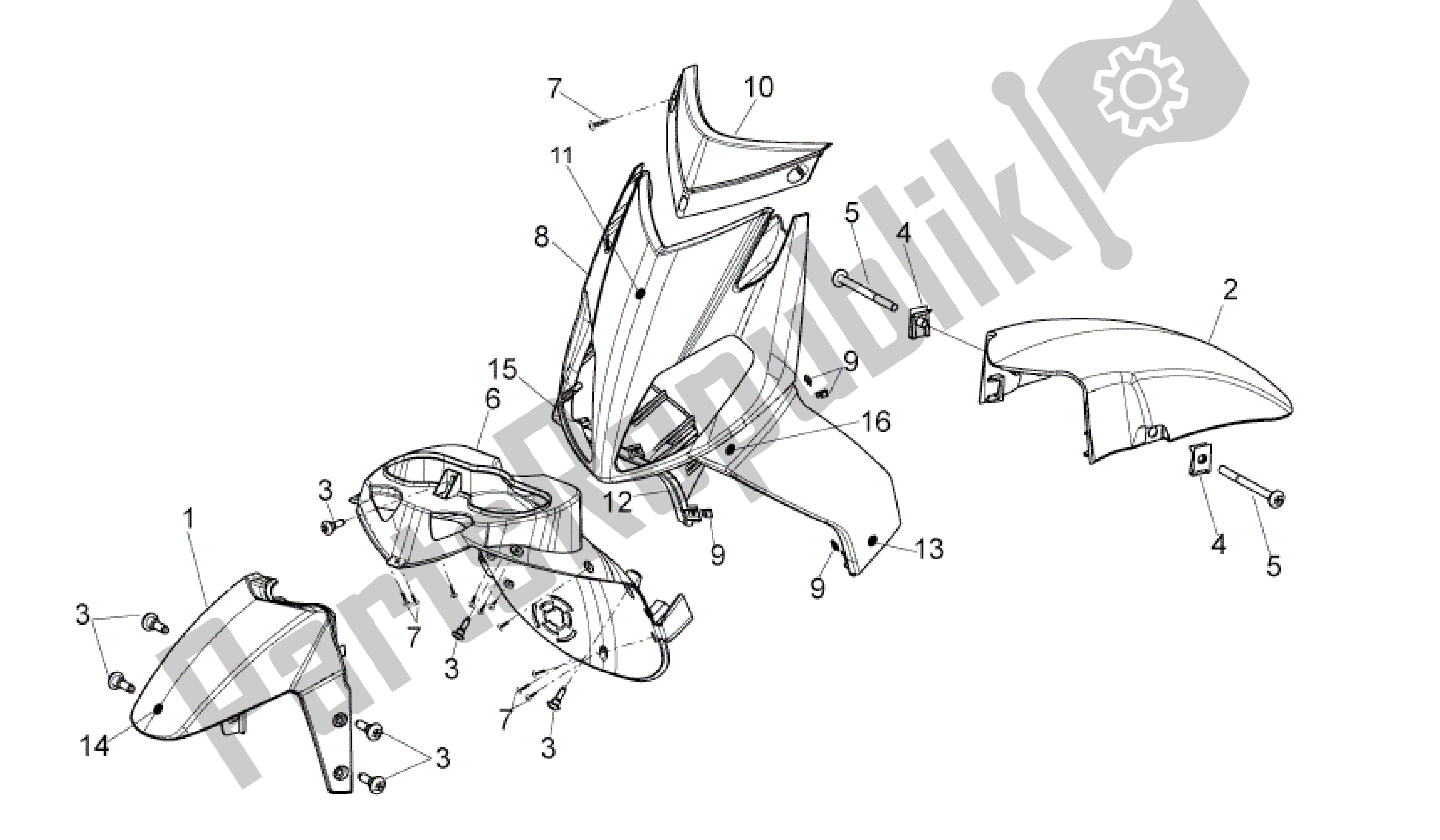 All parts for the Front Body I of the Aprilia Sport City 50 2008 - 2010