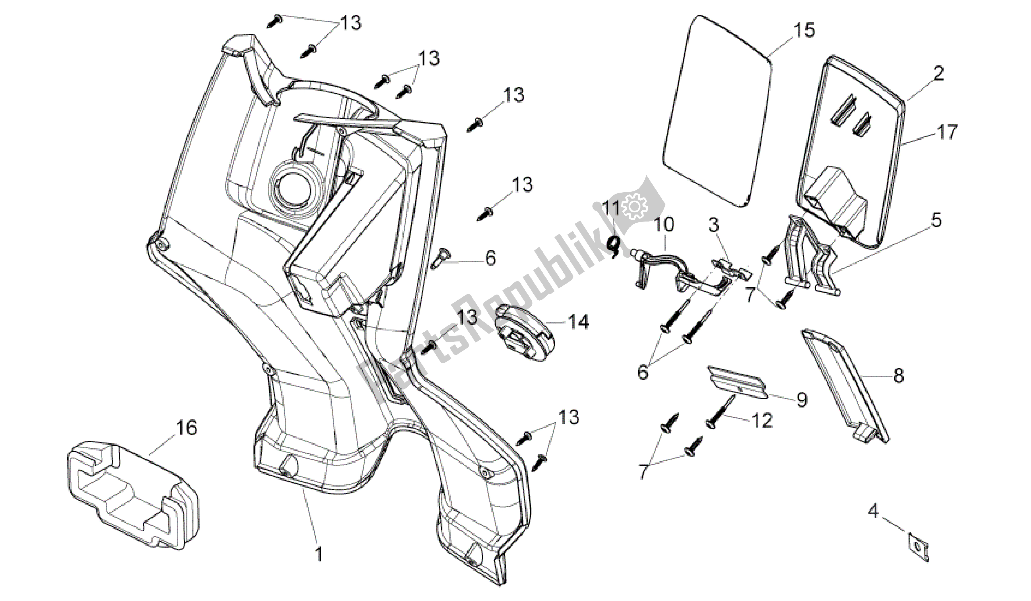 Tutte le parti per il Corpo Centrale I del Aprilia Sport City 50 2008 - 2010