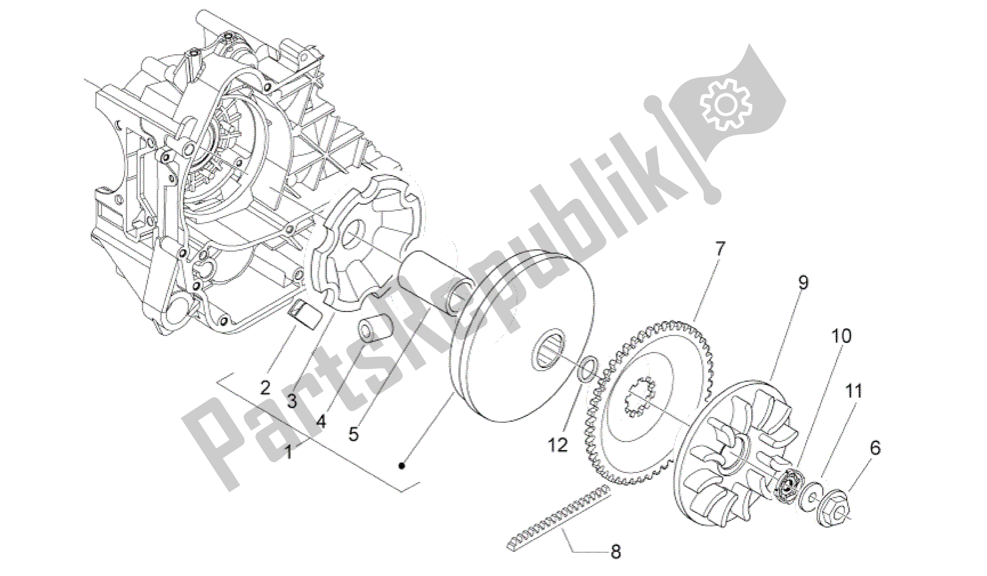 Alle onderdelen voor de Variator van de Aprilia Sport City 50 2008 - 2010