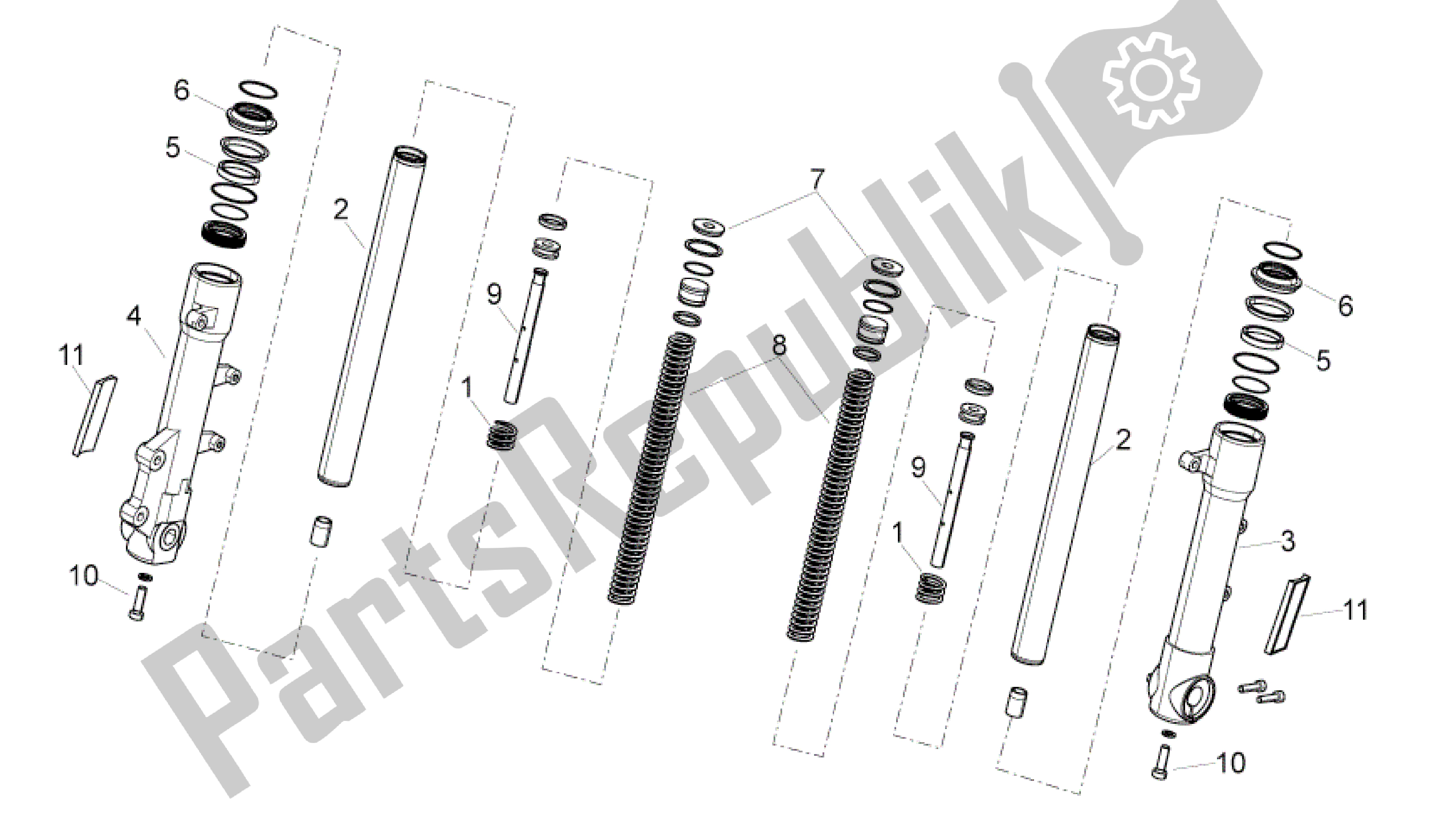 All parts for the Front Fork of the Aprilia Sport City 125 2008 - 2010