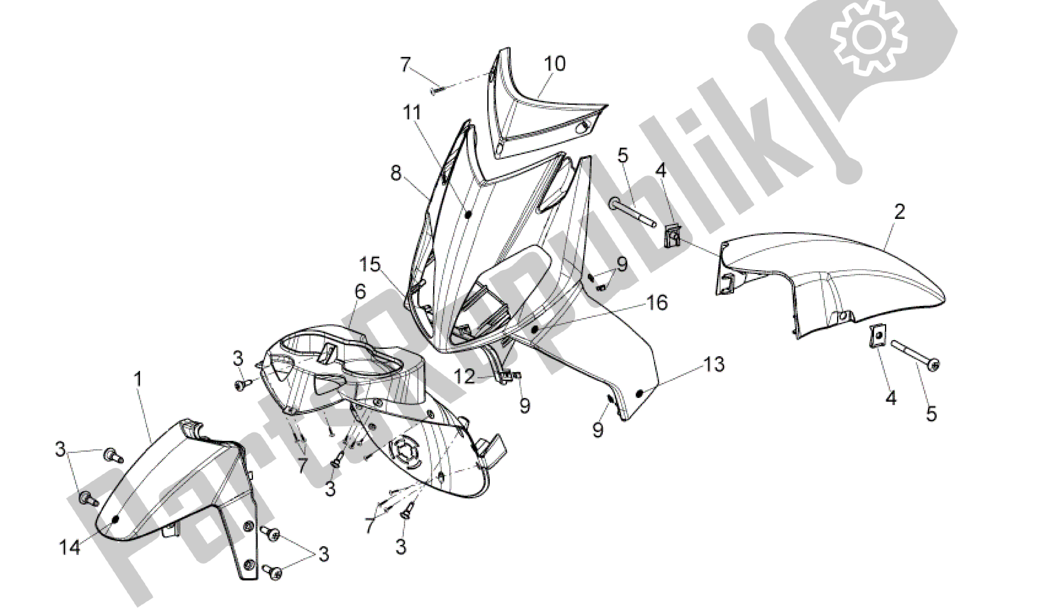 All parts for the Front Body I of the Aprilia Sport City 125 2008 - 2010