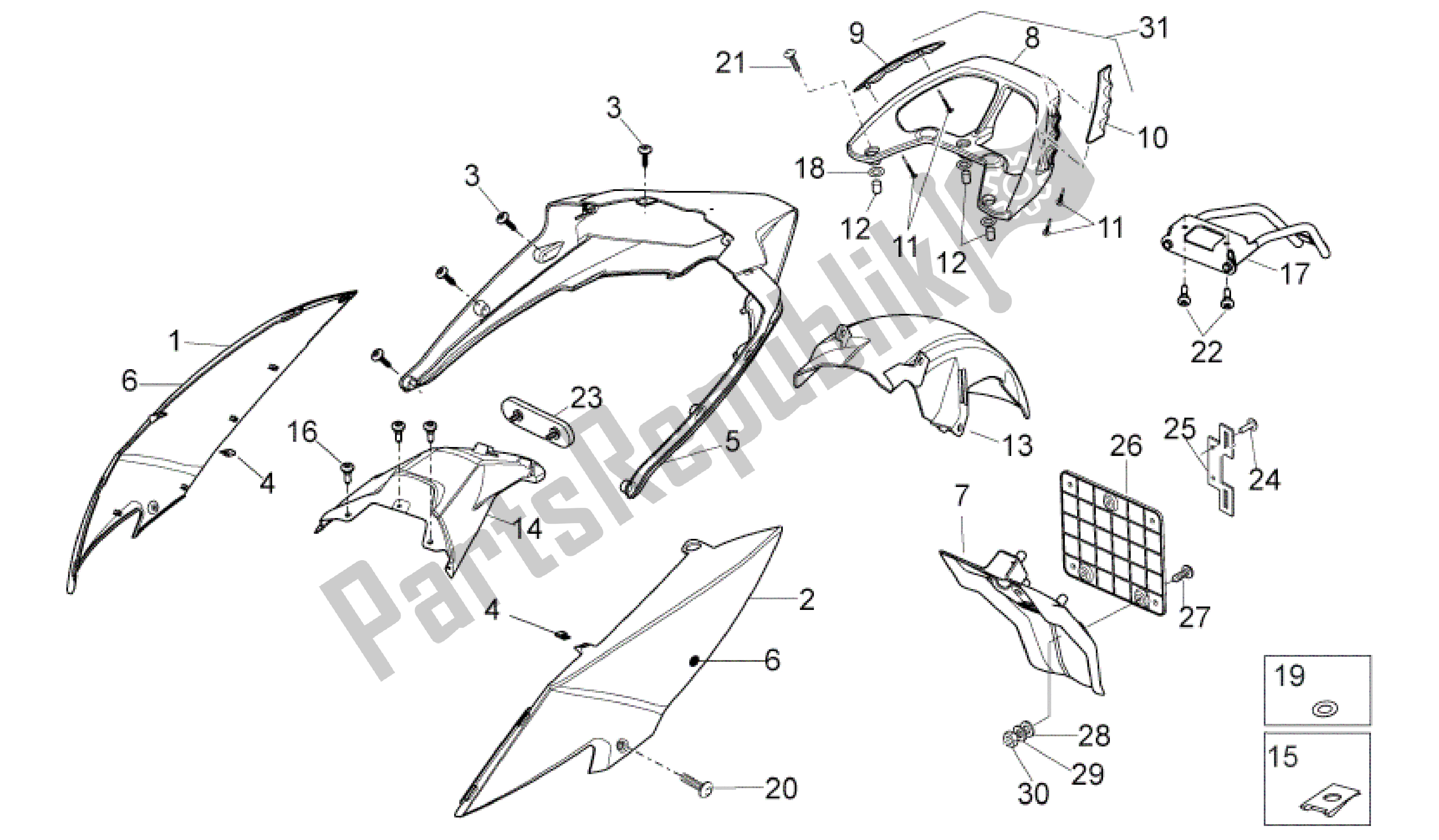 Todas as partes de Corpo Traseiro do Aprilia Sport City 125 2008 - 2010