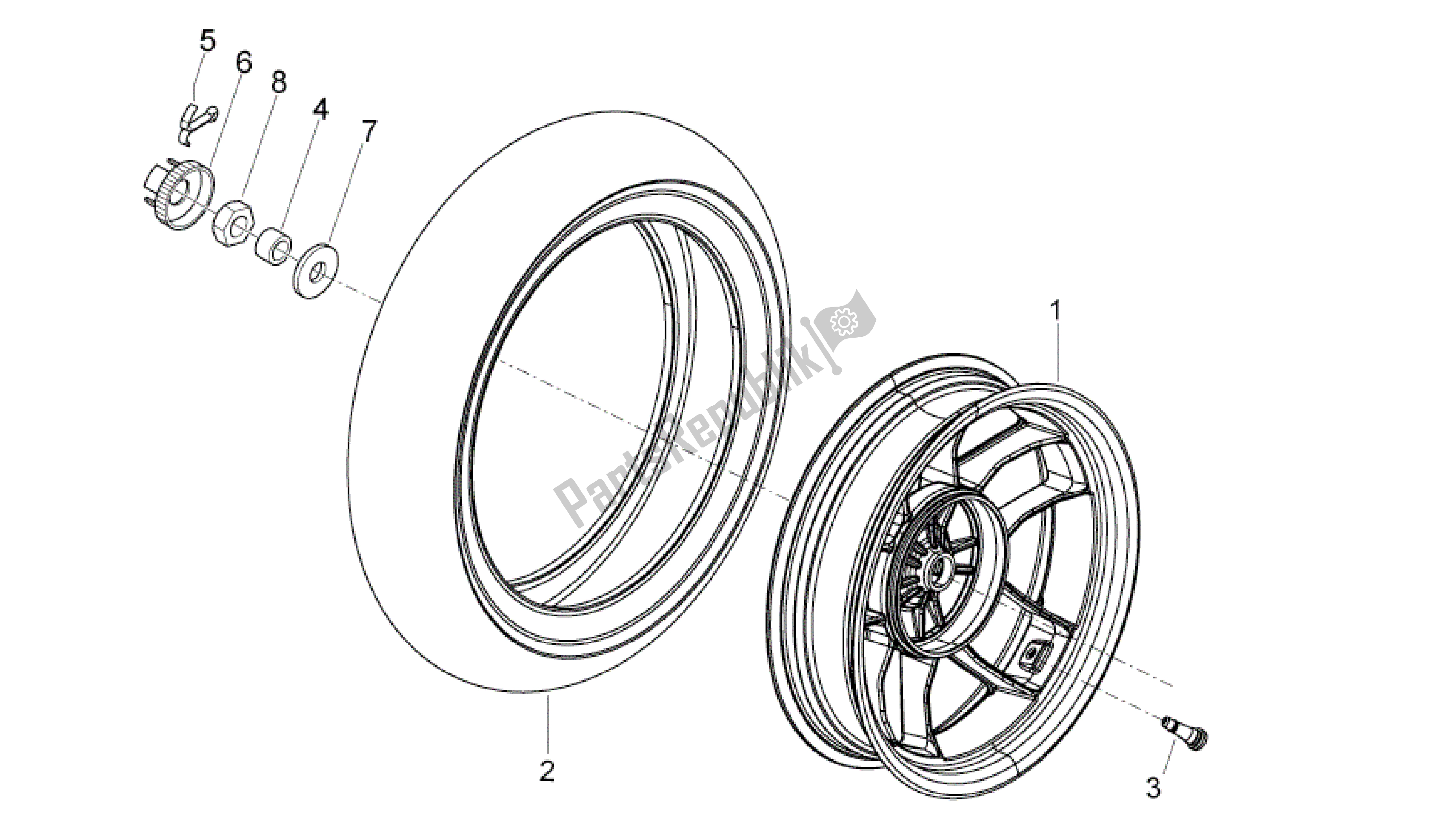 All parts for the Rear Wheel of the Aprilia Sport City 125 2008 - 2010