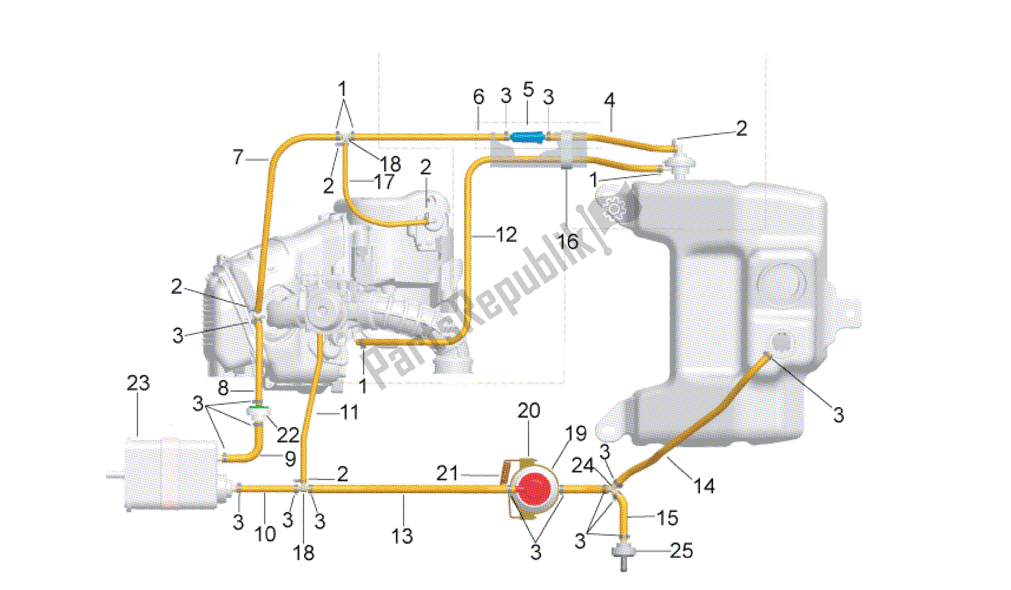 Alle Teile für das Kraftstoffdampfrückgewinnungssystem des Aprilia Sport City 125 2008 - 2010