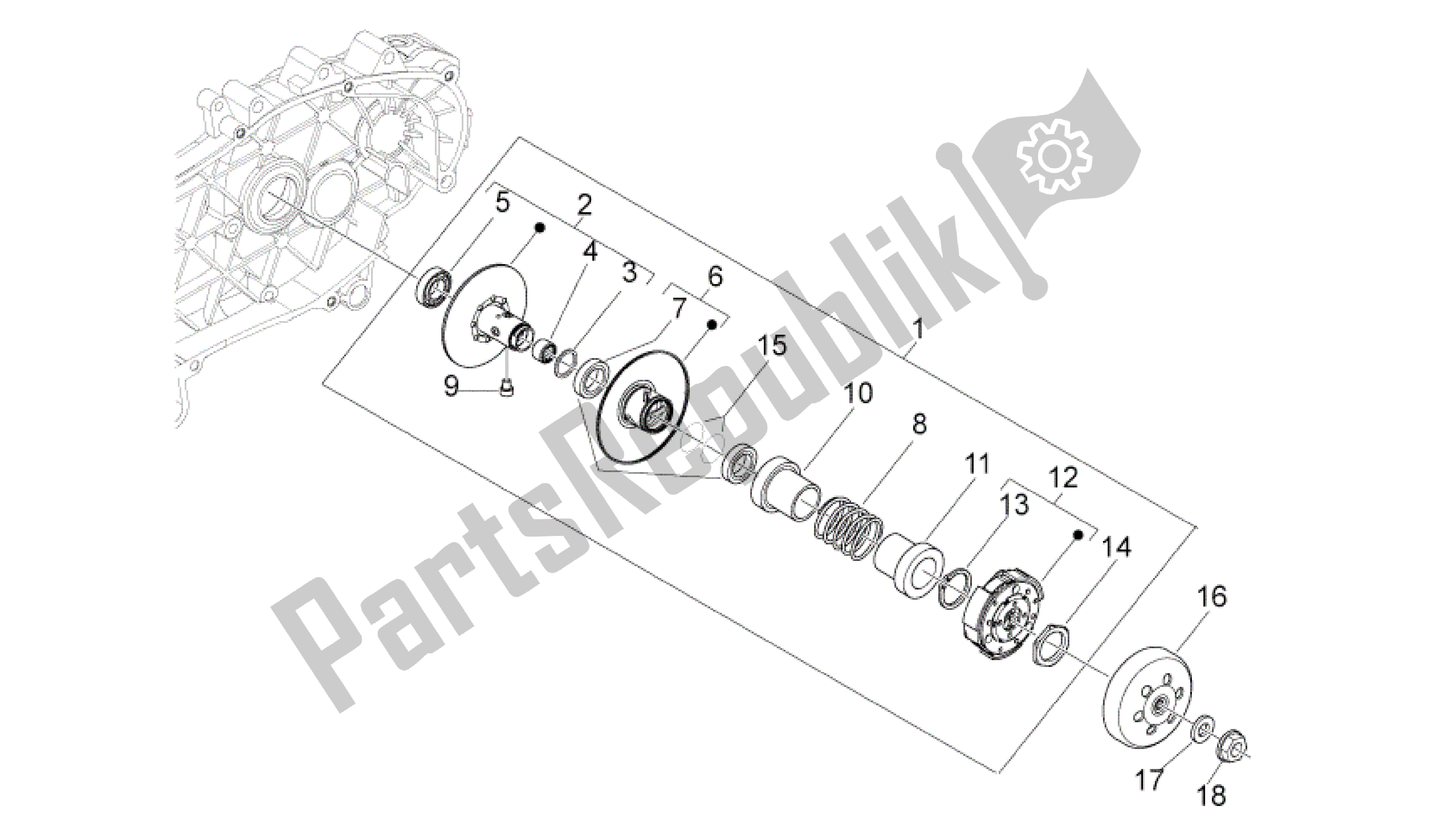 All parts for the Clutch of the Aprilia Sport City 125 2008 - 2010