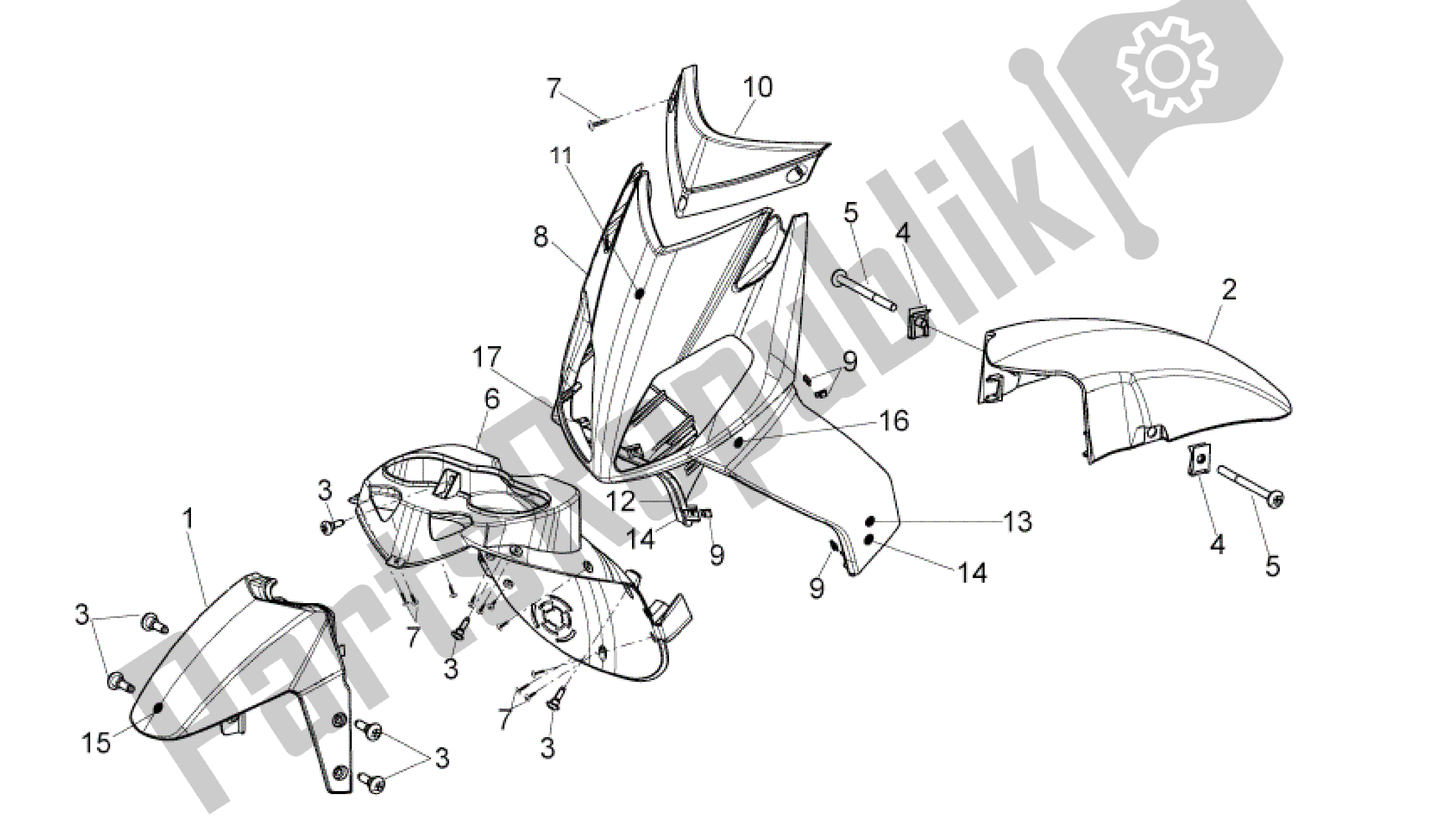 All parts for the Carrocería Del. I of the Aprilia Sport City 50 2008 - 2011