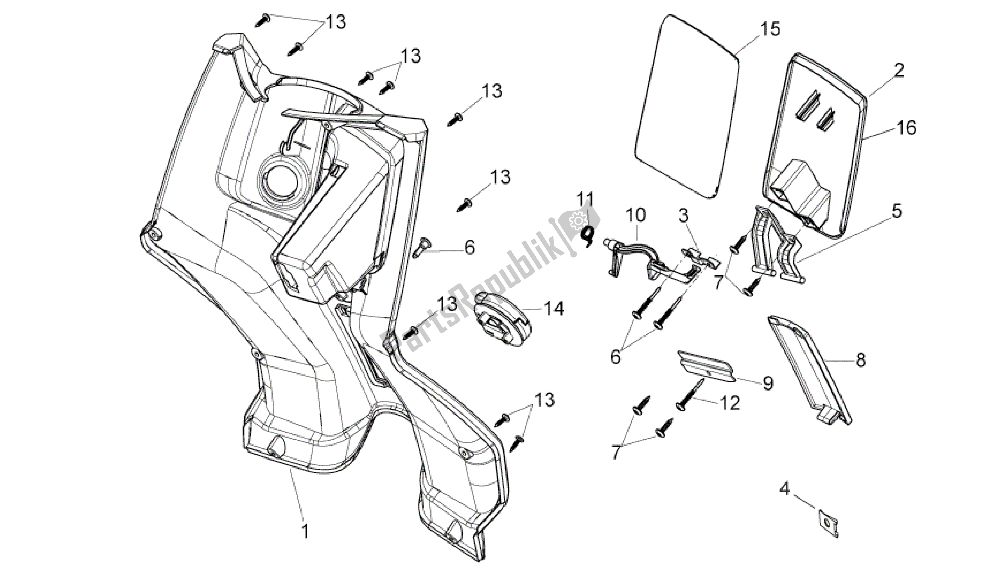 All parts for the Carrocería Central I of the Aprilia Sport City 50 2008 - 2011