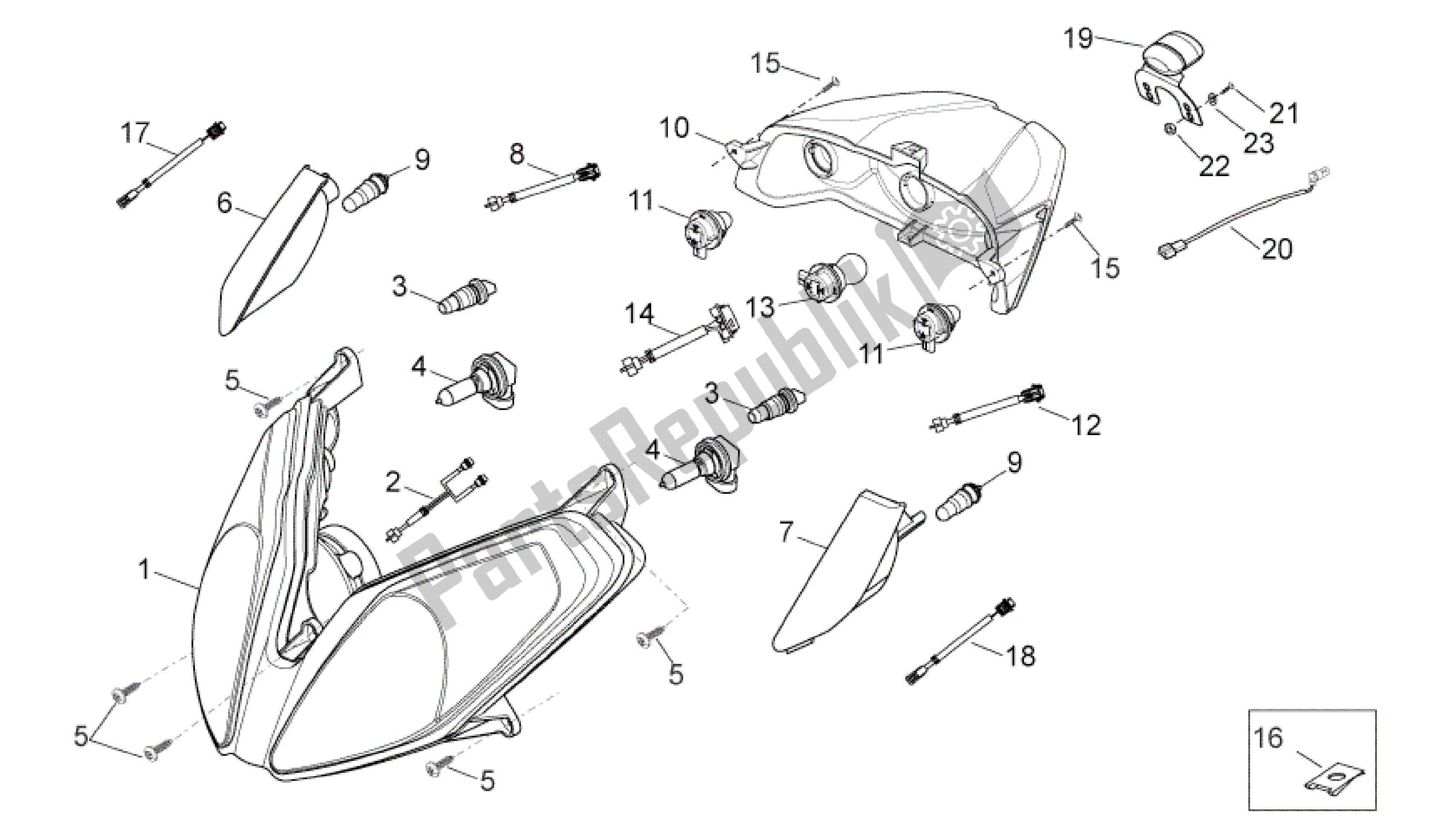 Todas las partes para Faros de Aprilia Sport City 50 2008 - 2011