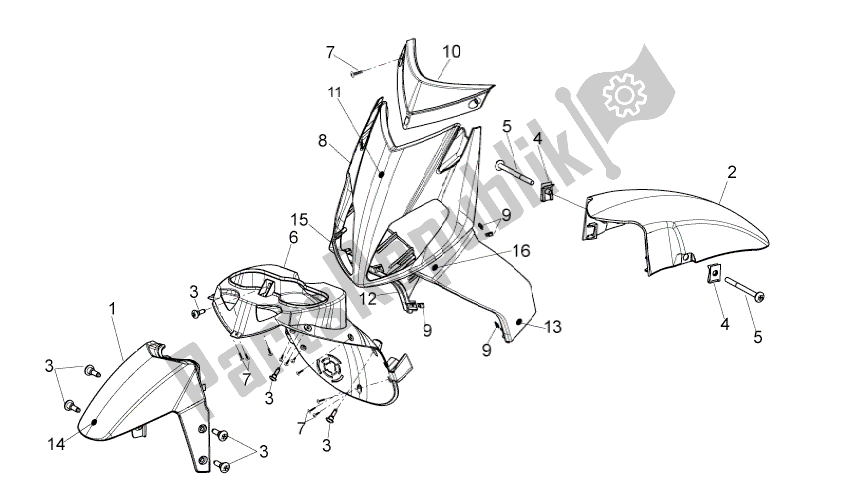 All parts for the Front Body I of the Aprilia Sport City 50 2011