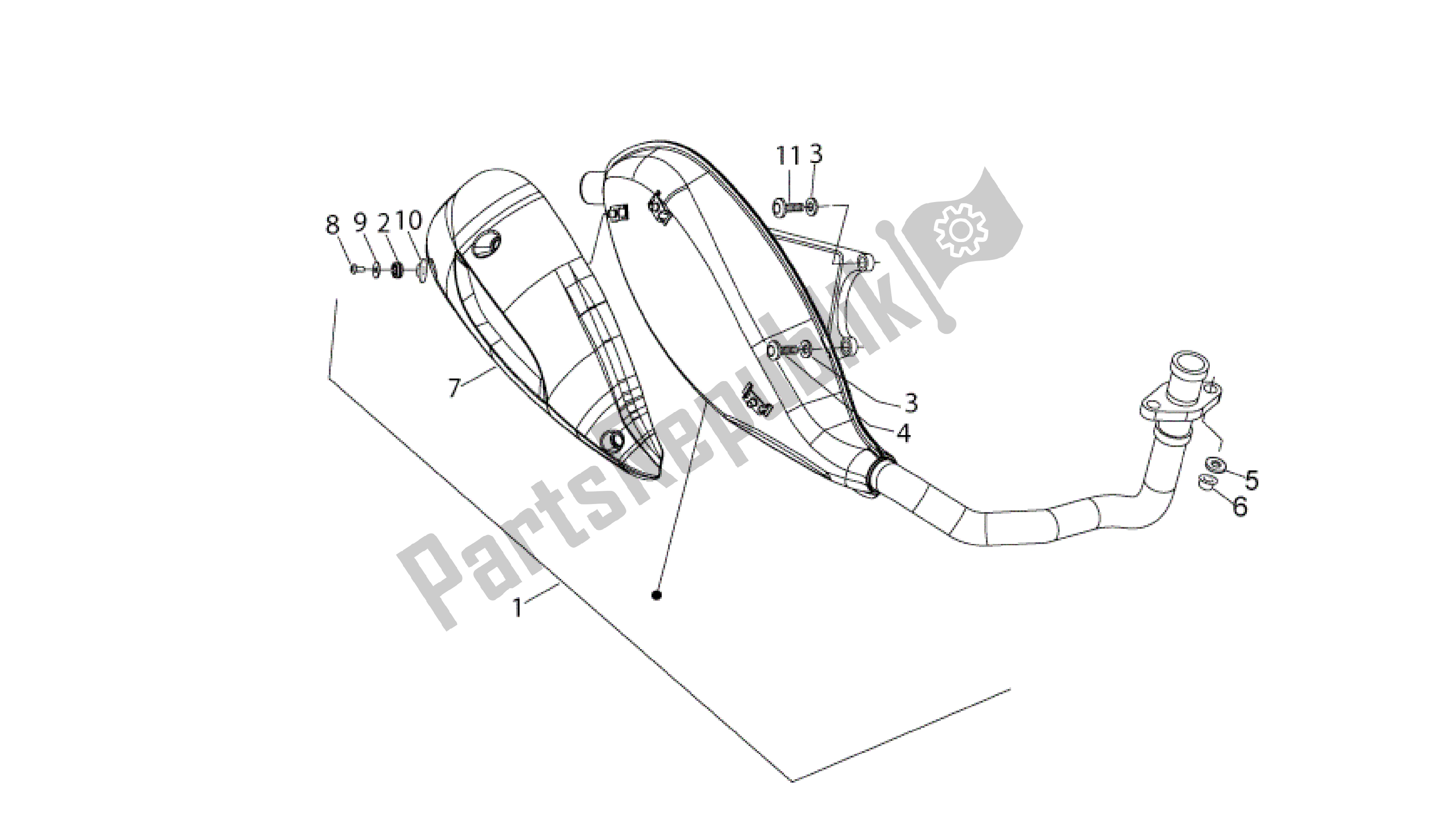 All parts for the Exhaust Unit of the Aprilia Sport City 50 2011