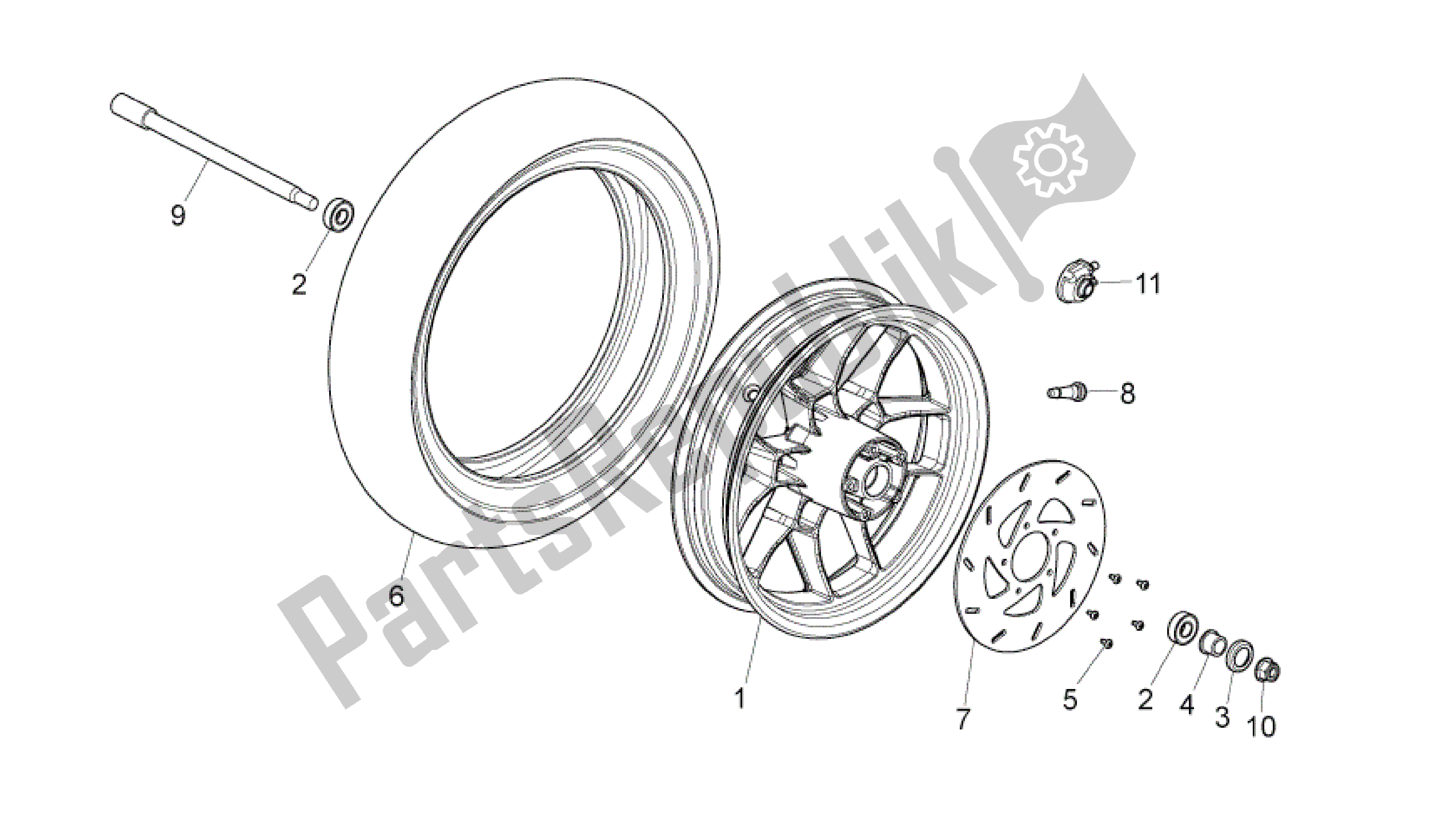 All parts for the Front Wheel of the Aprilia Sport City 50 2011