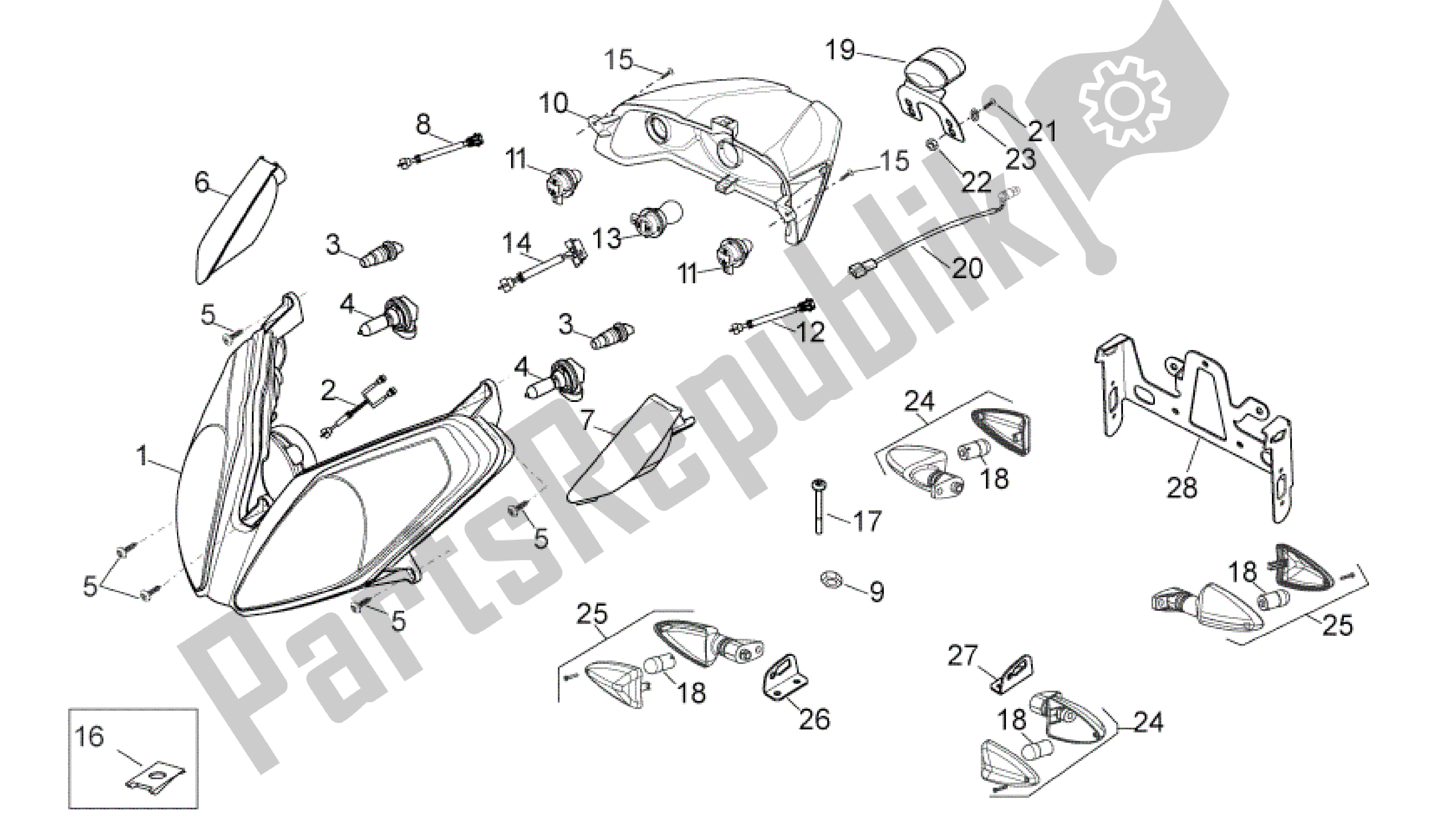 All parts for the Lights of the Aprilia Sport City 50 2011