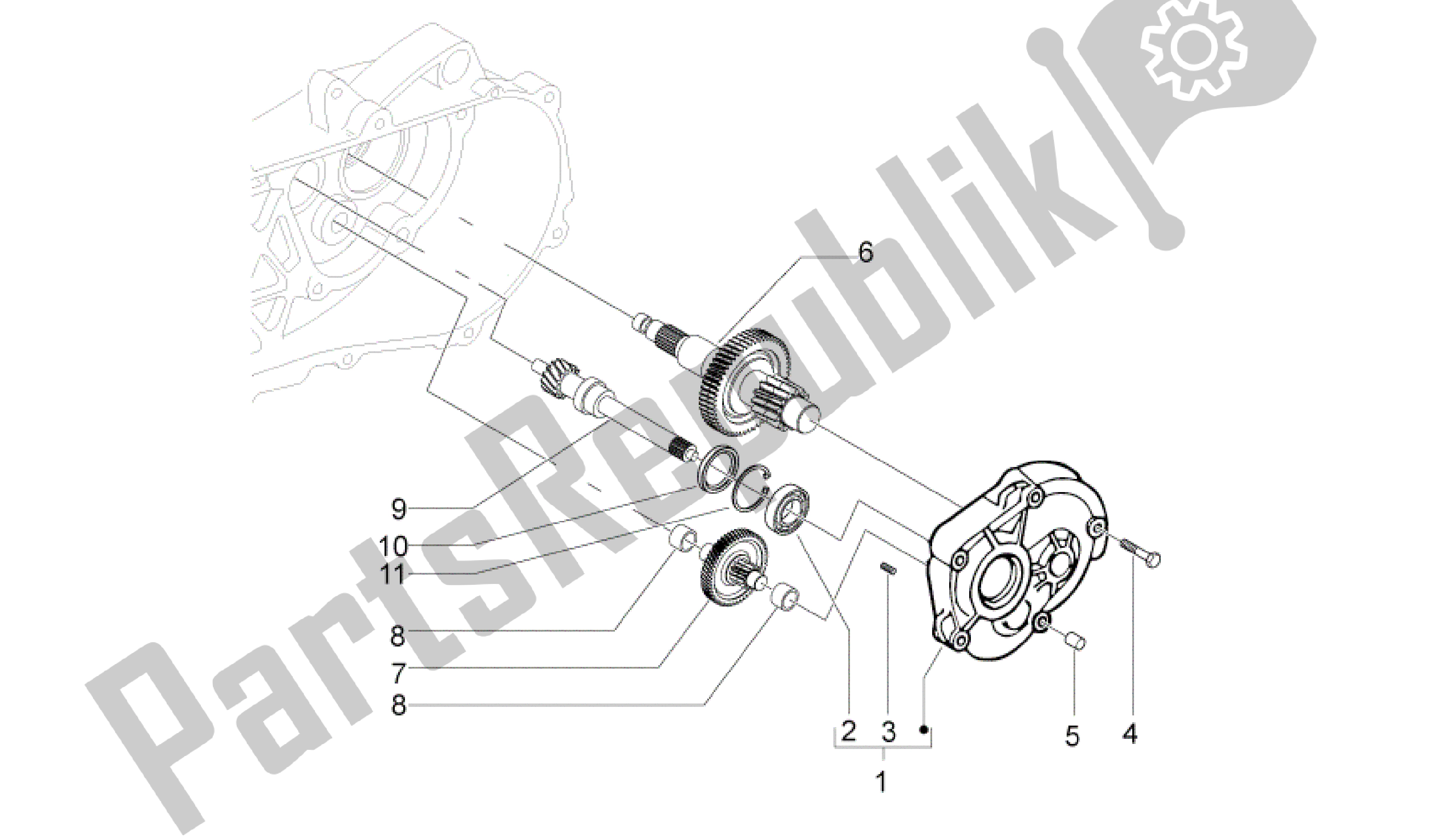 All parts for the Transmission of the Aprilia Sport City 50 2011