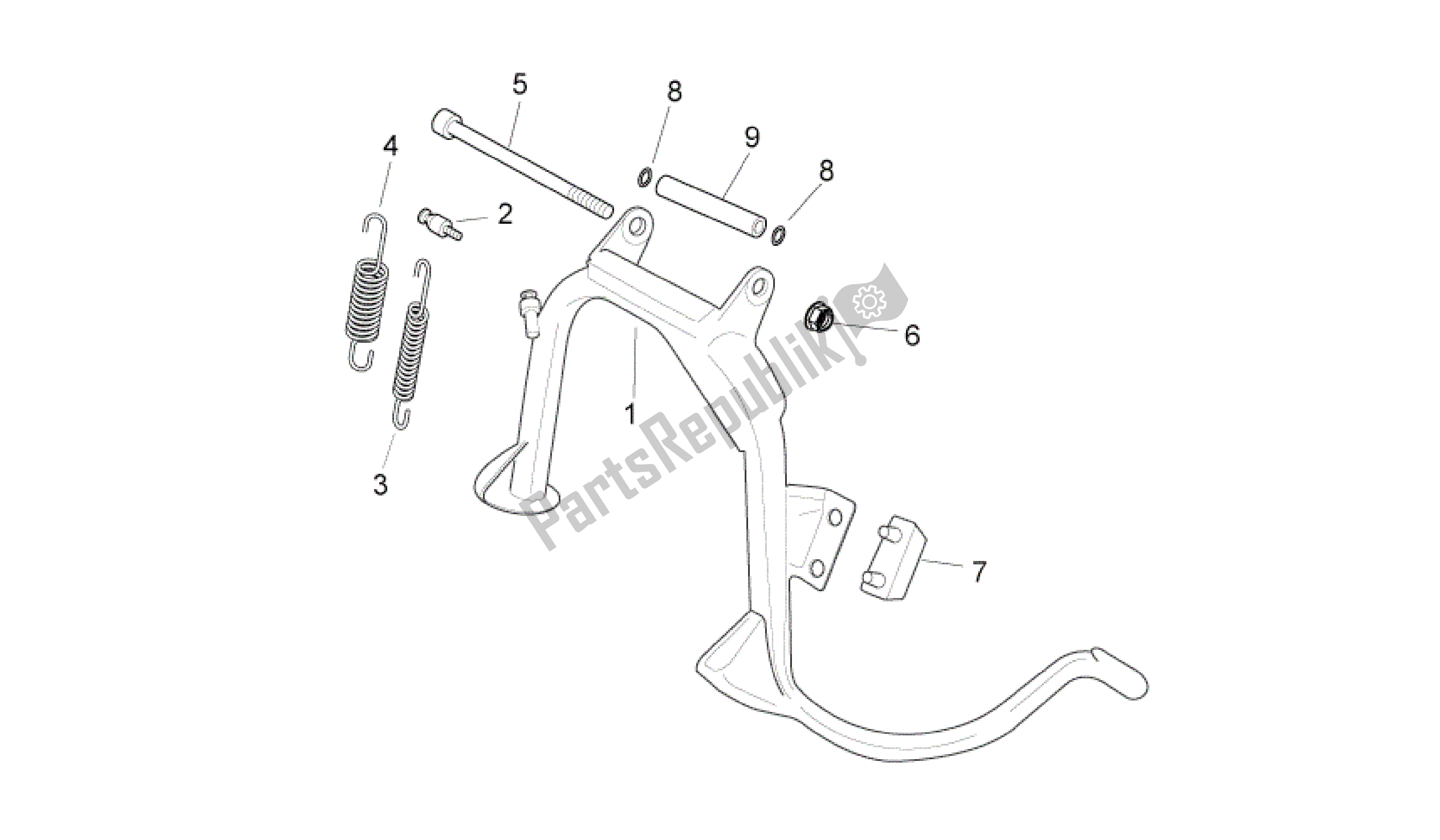 All parts for the Central Stand of the Aprilia Sport City 250 2008 - 2010