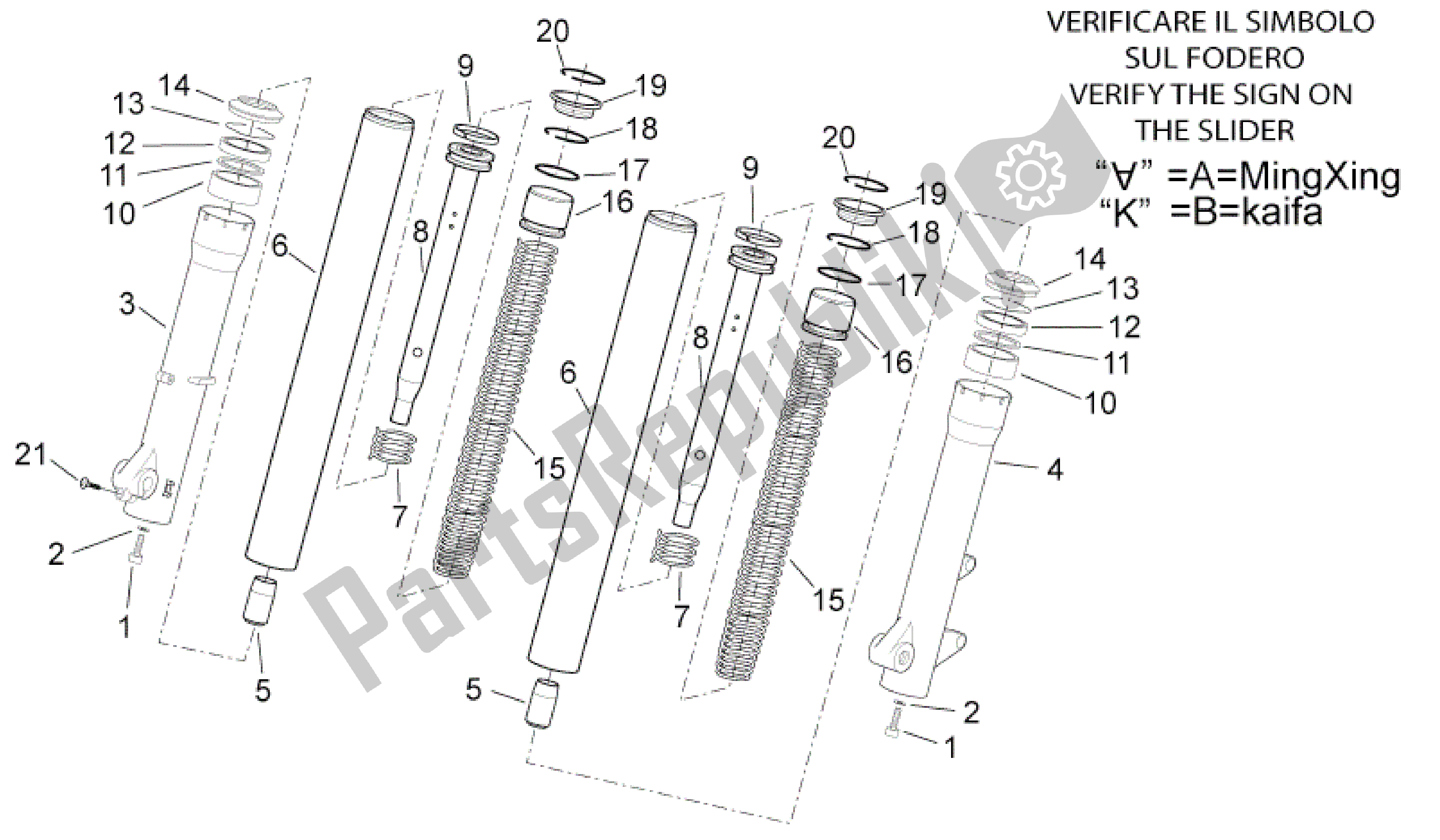 Todas las partes para Horquilla Delantera - Cubos, Mangas de Aprilia Sport City 250 2008 - 2010