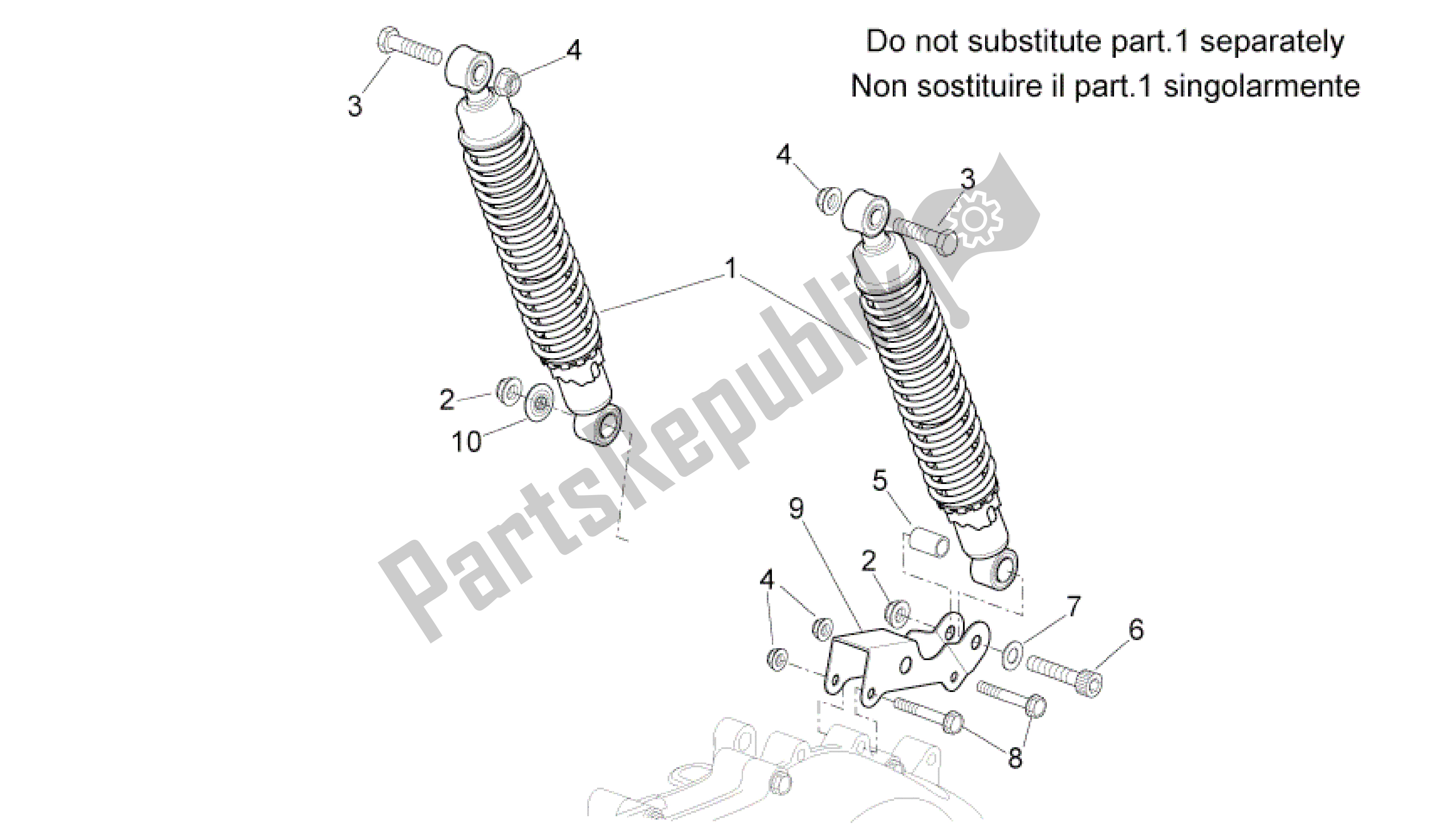 All parts for the Rear Shock Absorber of the Aprilia Sport City 250 2008 - 2010