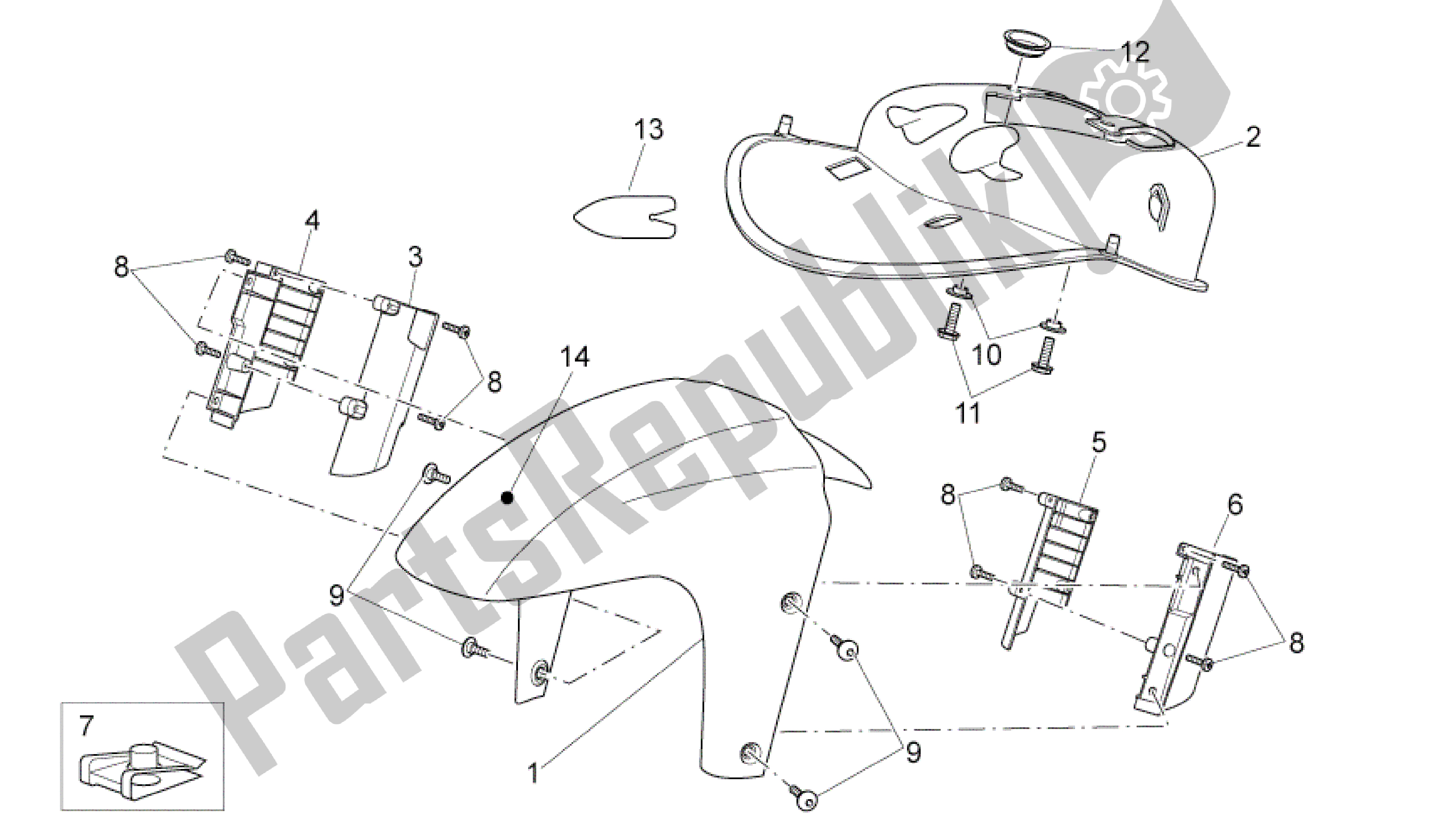 All parts for the Front Body - Front Mudguard of the Aprilia Sport City 250 2008 - 2010