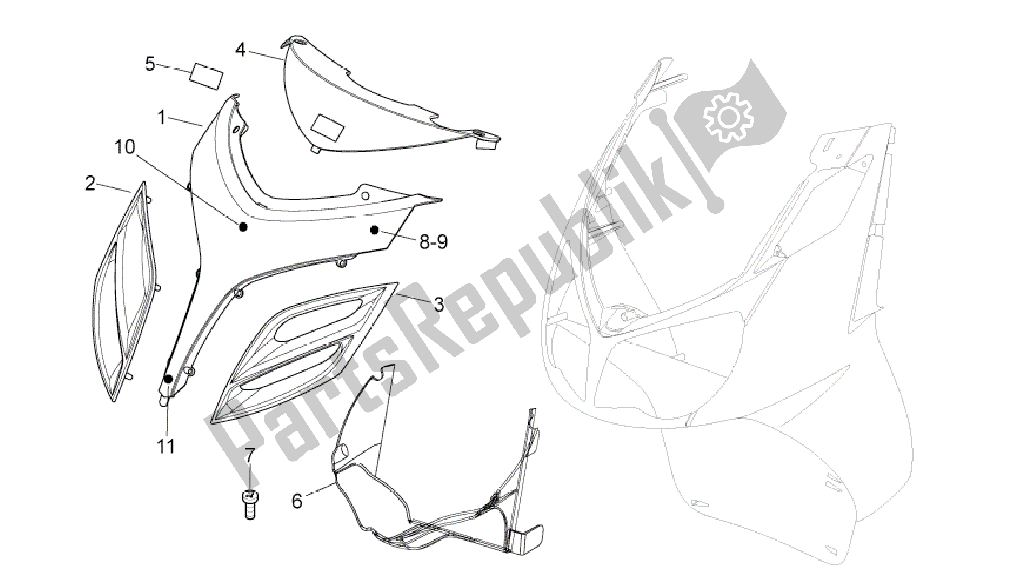 Toutes les pièces pour le Corps Avant - Couvercle Avant du Aprilia Sport City 250 2008 - 2010