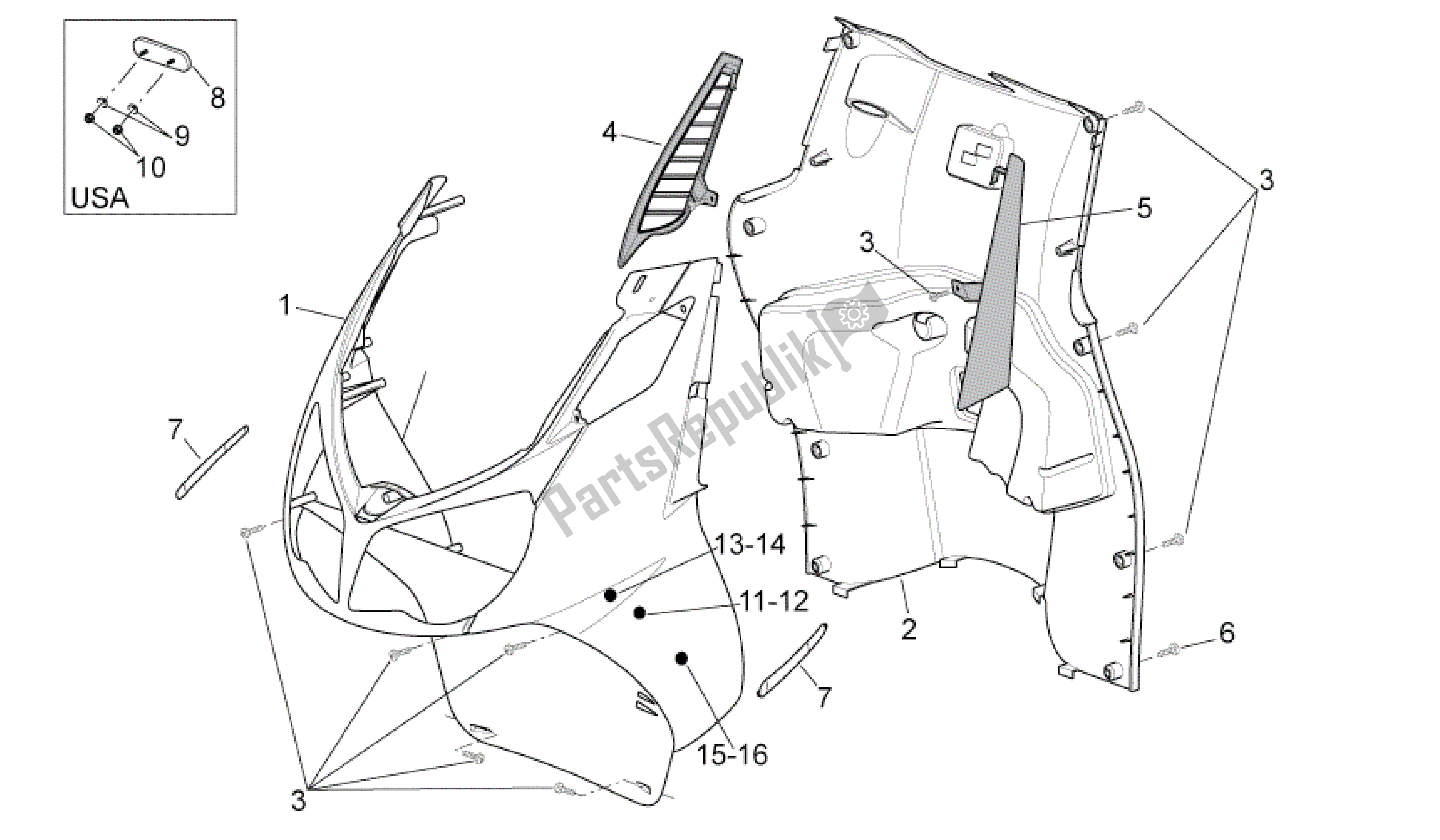 Todas as partes de Corpo Frontal - Escudo Interno do Aprilia Sport City 250 2008 - 2010