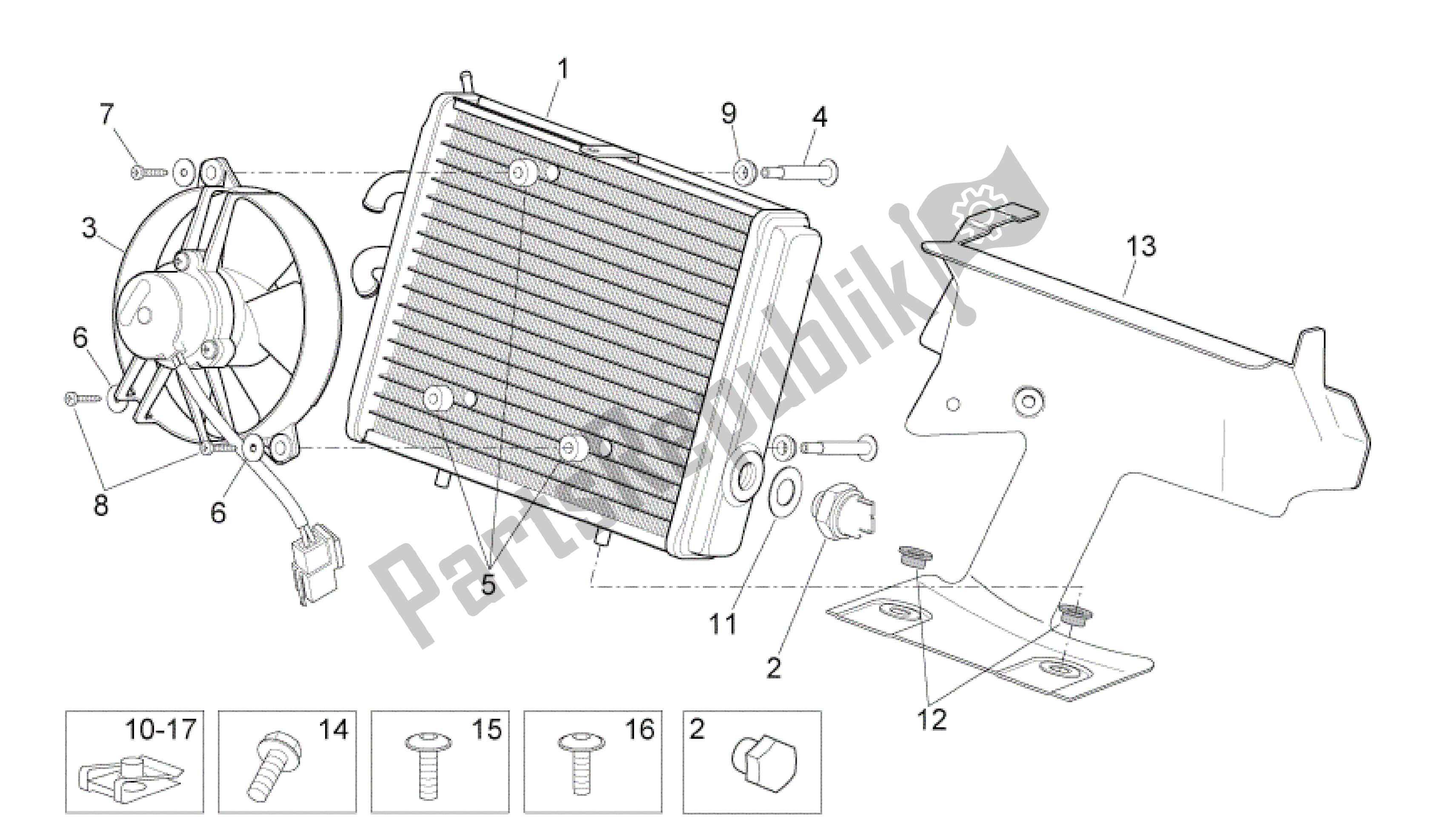 All parts for the Water Cooler of the Aprilia Sport City 250 2008 - 2010