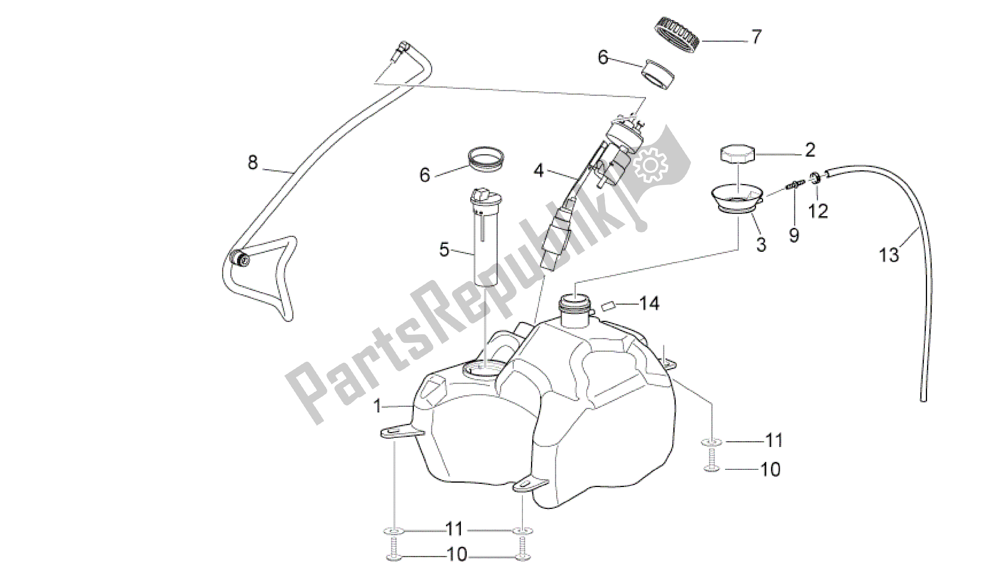 All parts for the Fuel Tank of the Aprilia Sport City 250 2008 - 2010