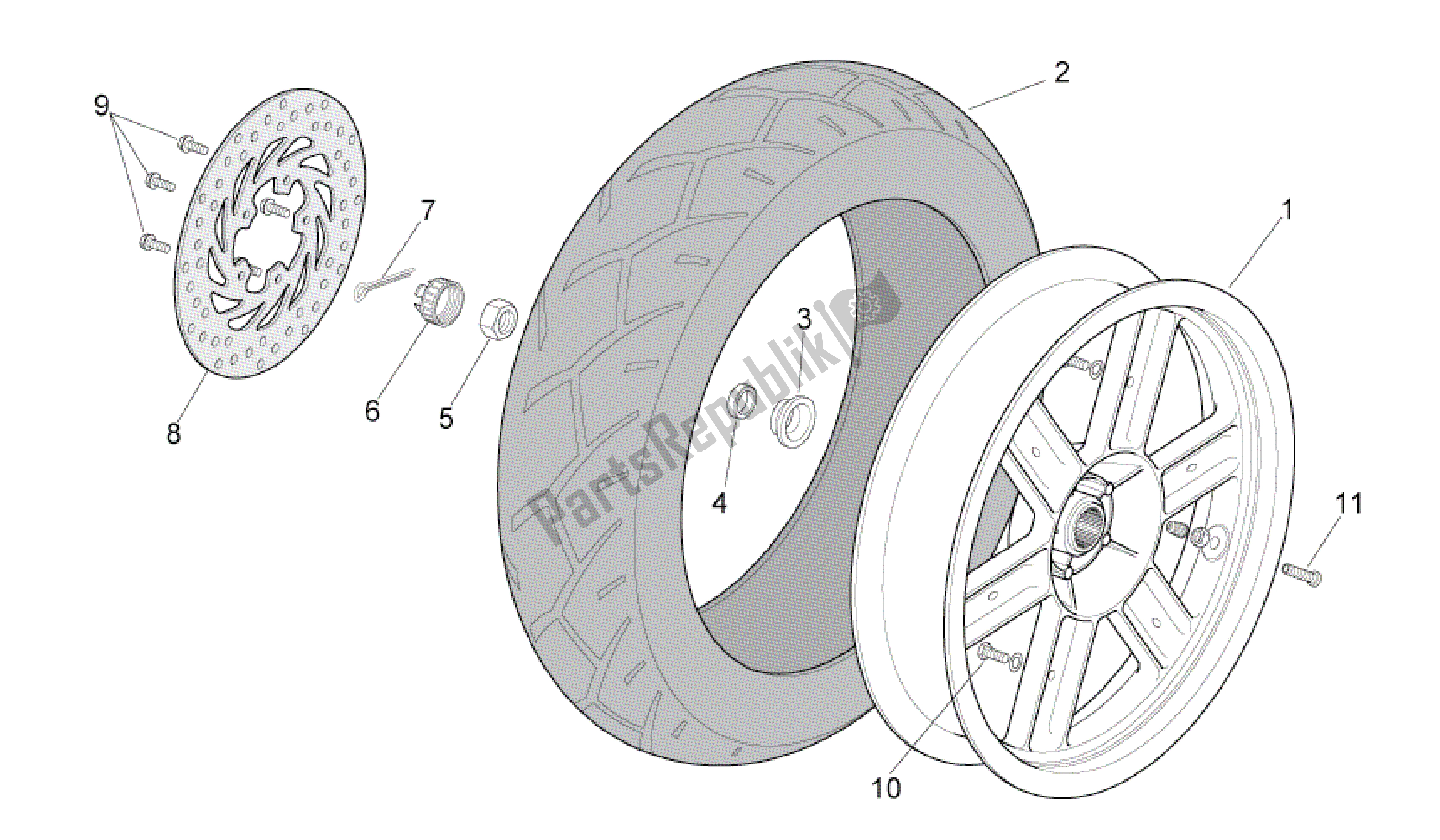 All parts for the Rear Wheel of the Aprilia Sport City 250 2008 - 2010