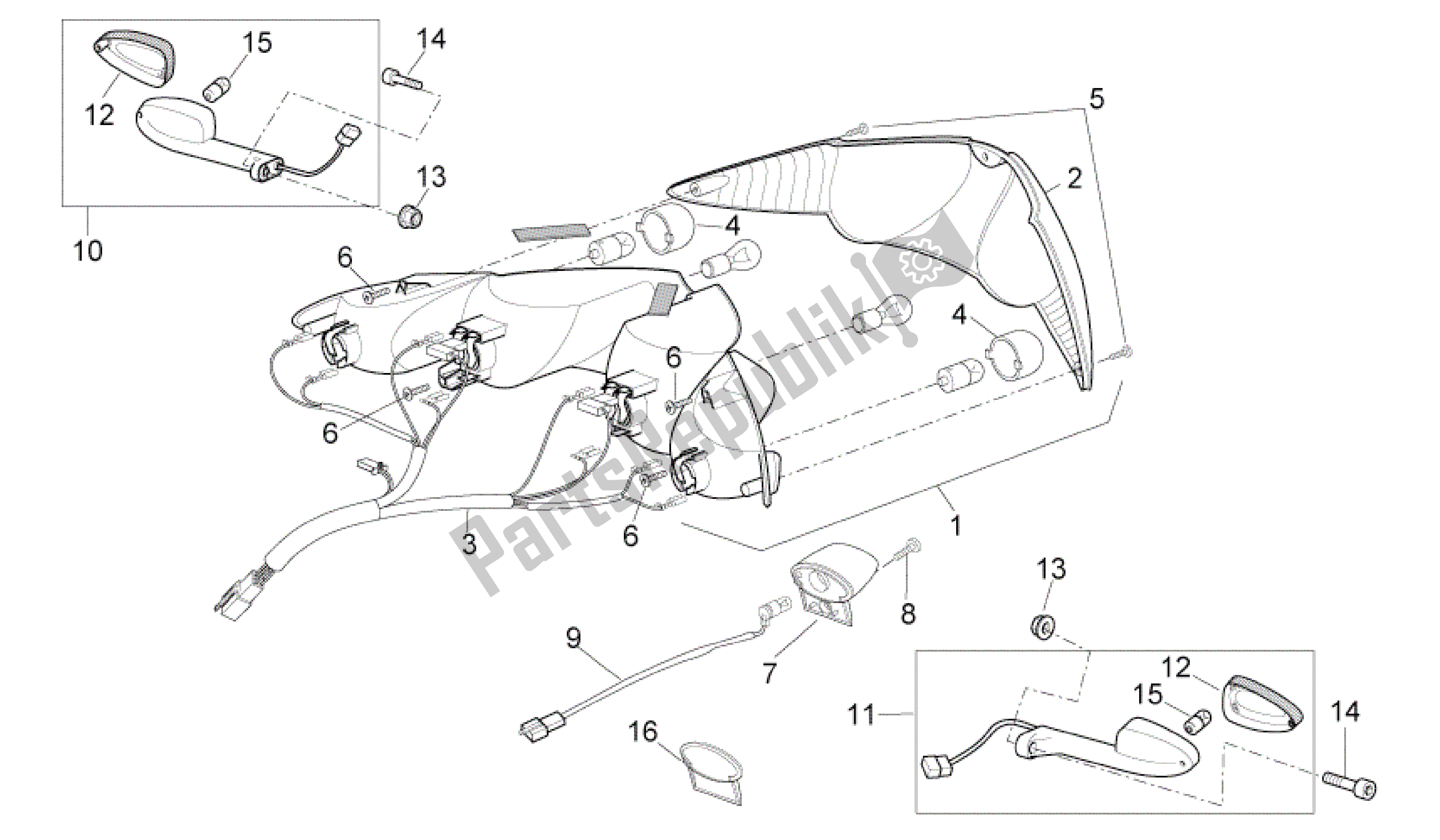 Toutes les pièces pour le Feu Arrière du Aprilia Sport City 250 2008 - 2010