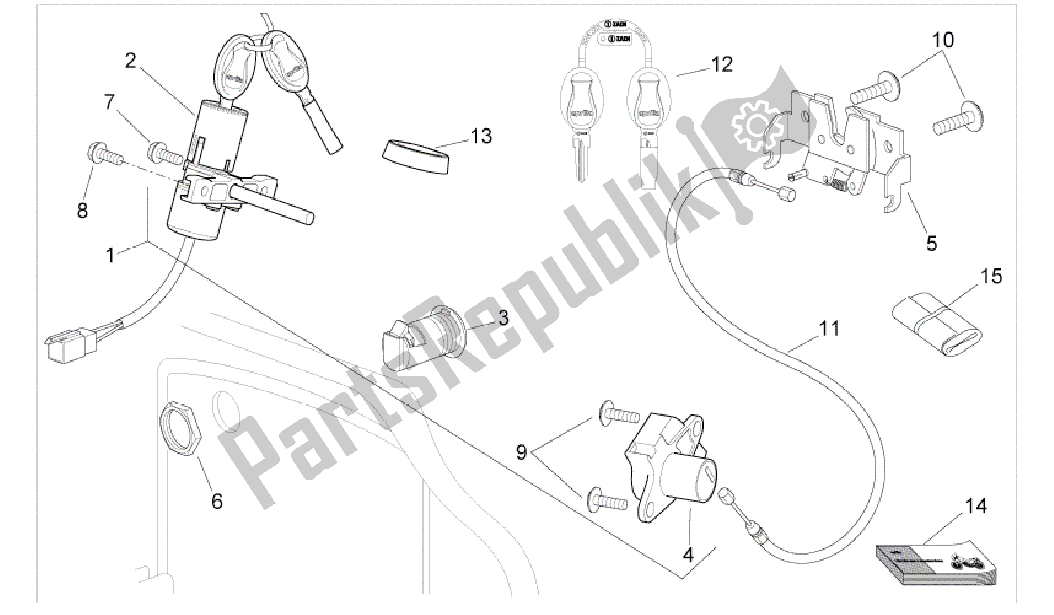 All parts for the Lock Hardware Kit of the Aprilia Sport City 250 2008 - 2010