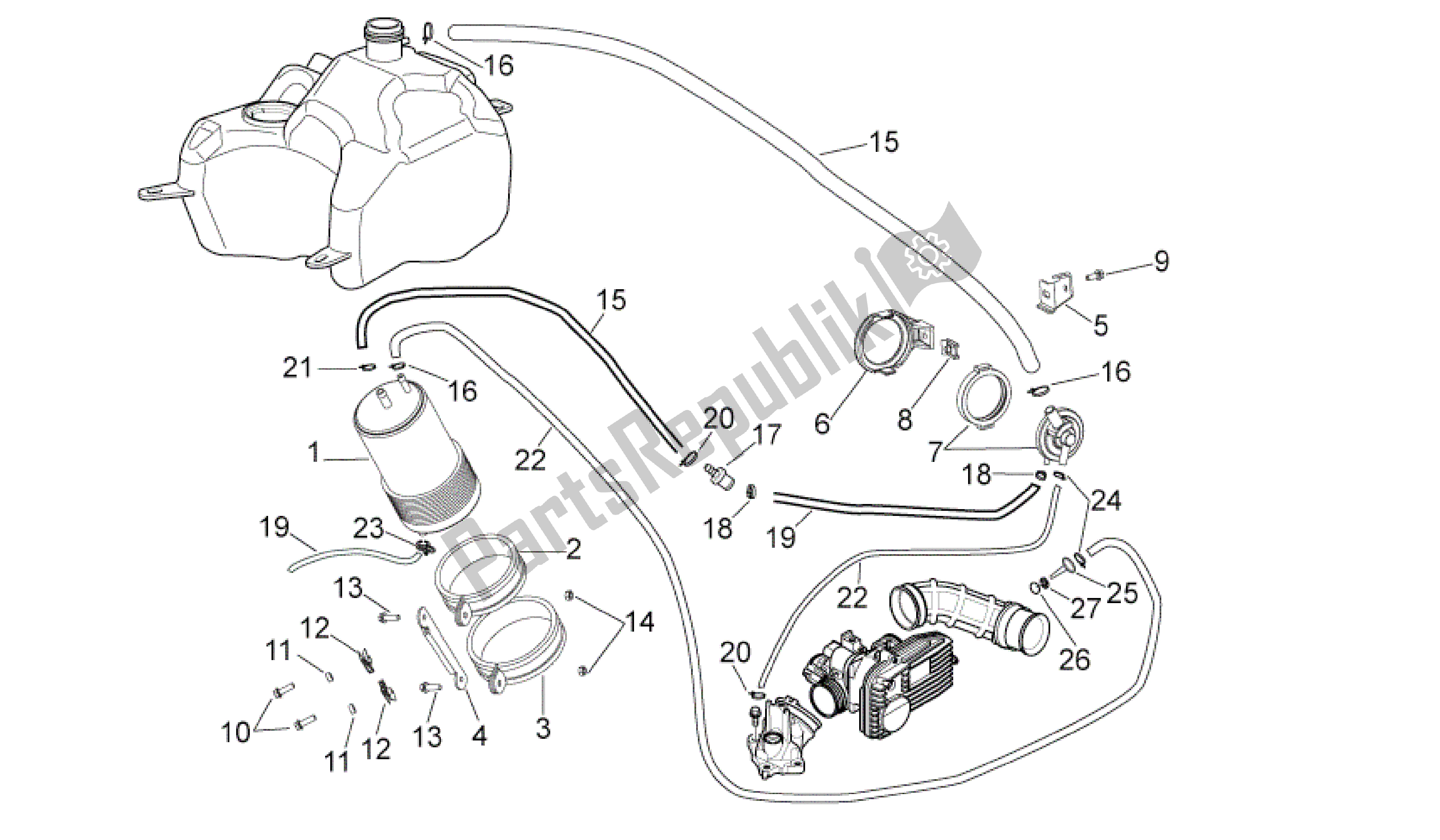 Todas las partes para Sistema De Recuperación De Vapor De Combustible de Aprilia Sport City 250 2008 - 2010