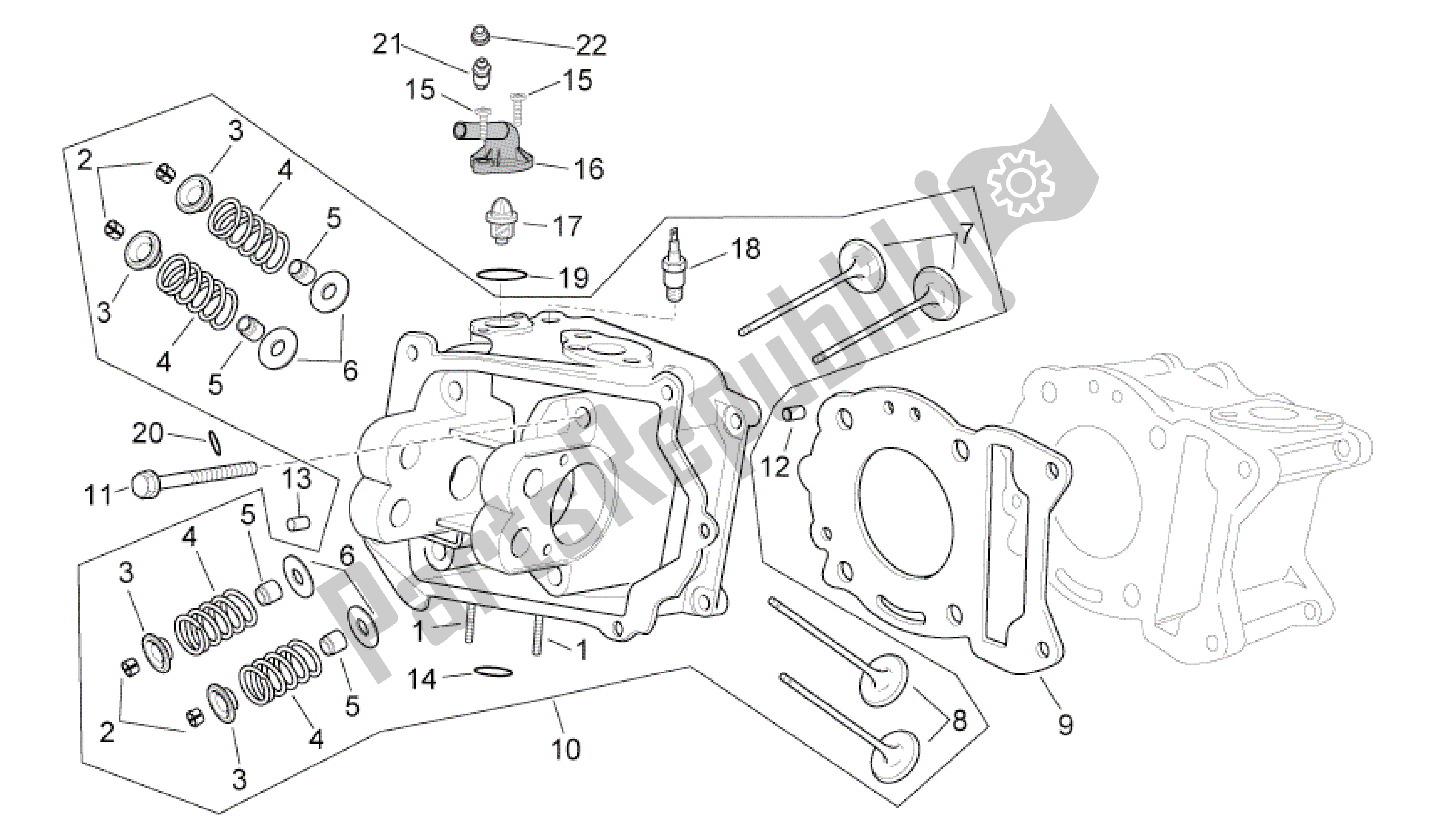 Alle onderdelen voor de Cilinderkop van de Aprilia Sport City 250 2008 - 2010