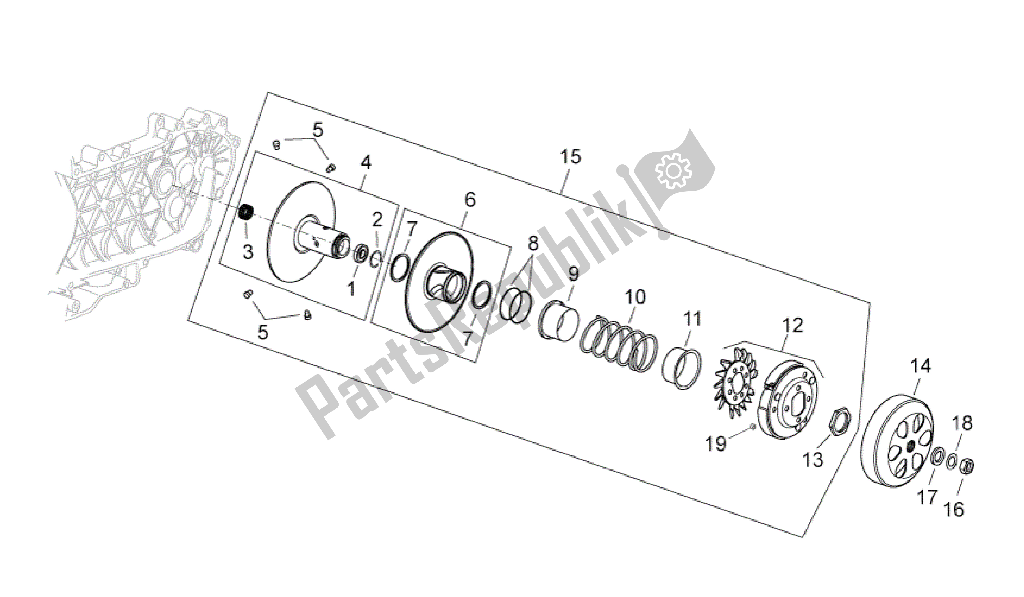 All parts for the Clutch of the Aprilia Sport City 250 2008 - 2010