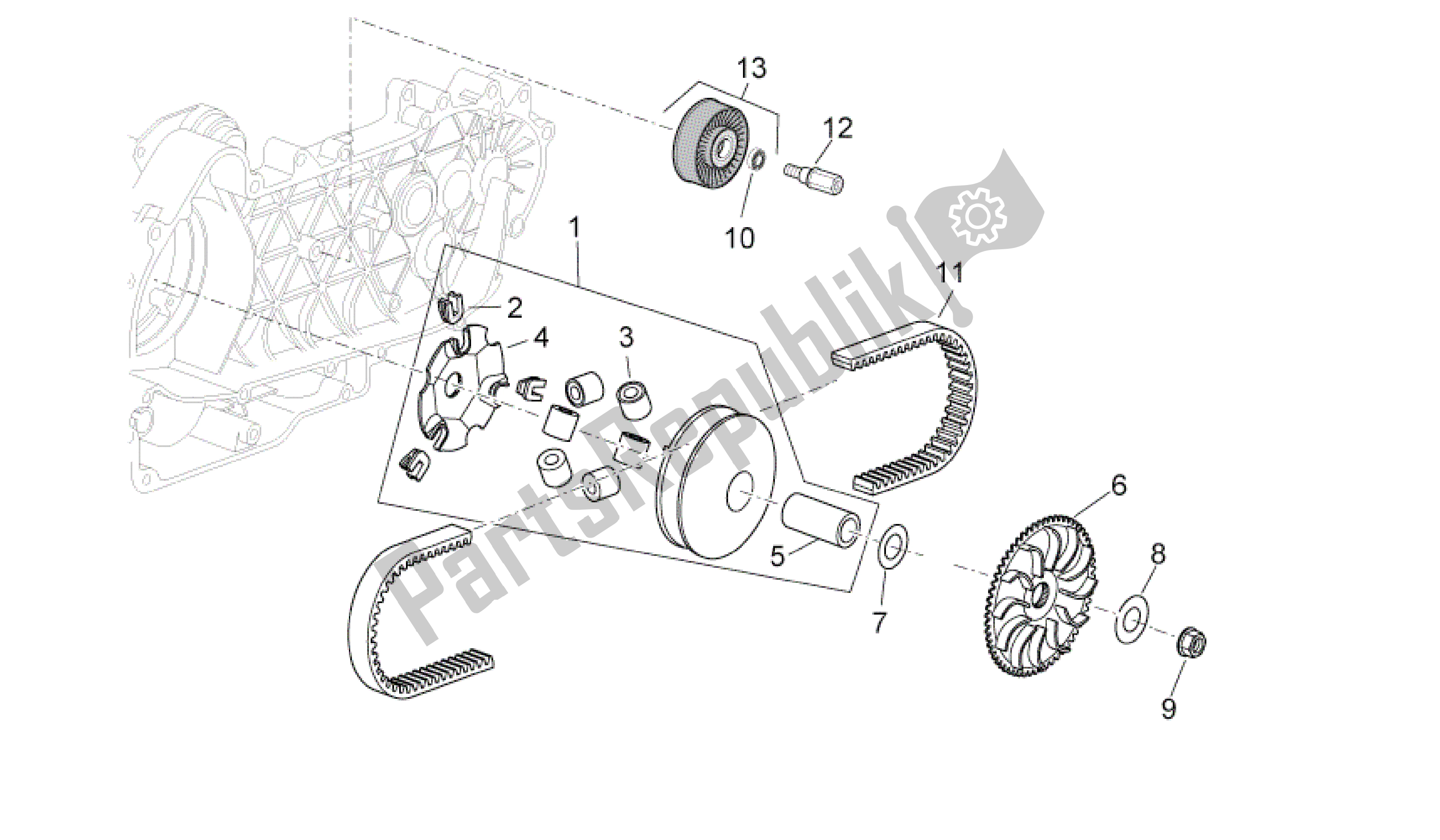 Alle onderdelen voor de Variator Montage van de Aprilia Sport City 250 2008 - 2010