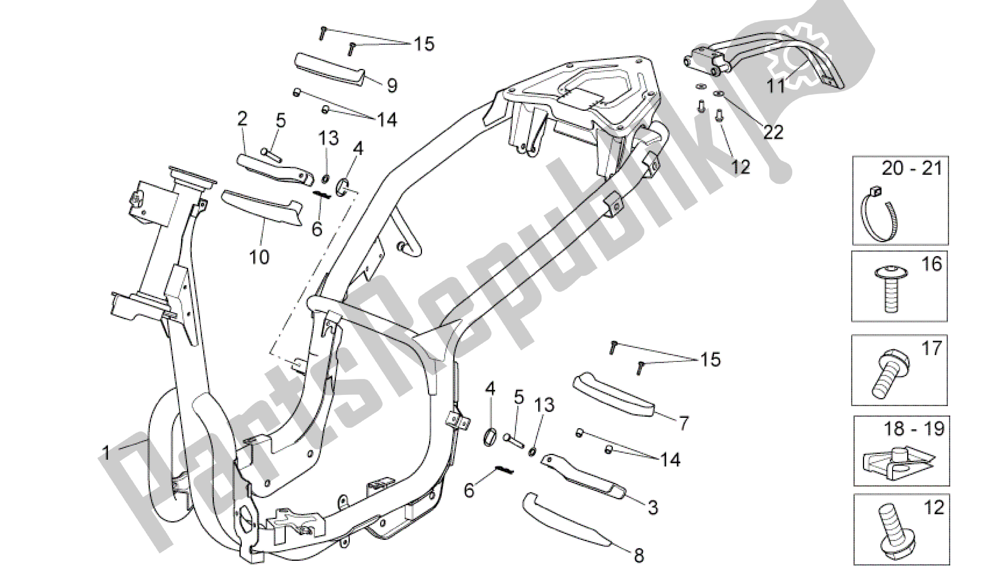 All parts for the Frame of the Aprilia Sport City 300 2008 - 2010