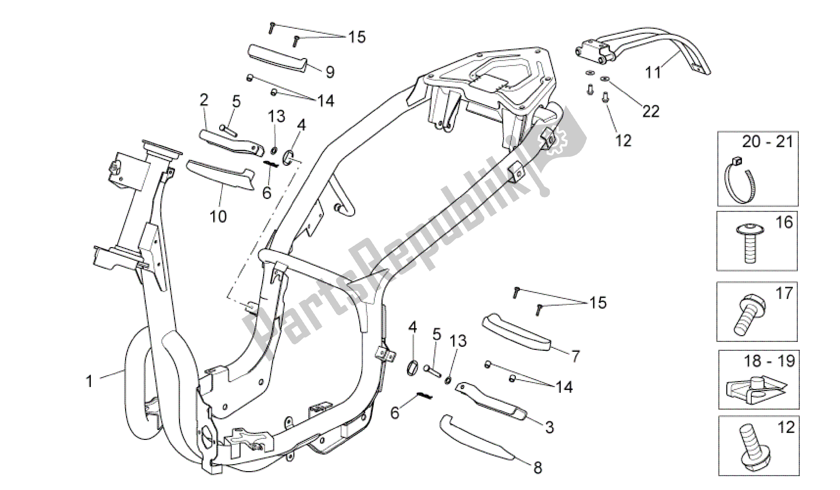 Alle onderdelen voor de Kader van de Aprilia Sport City 300 2008 - 2010