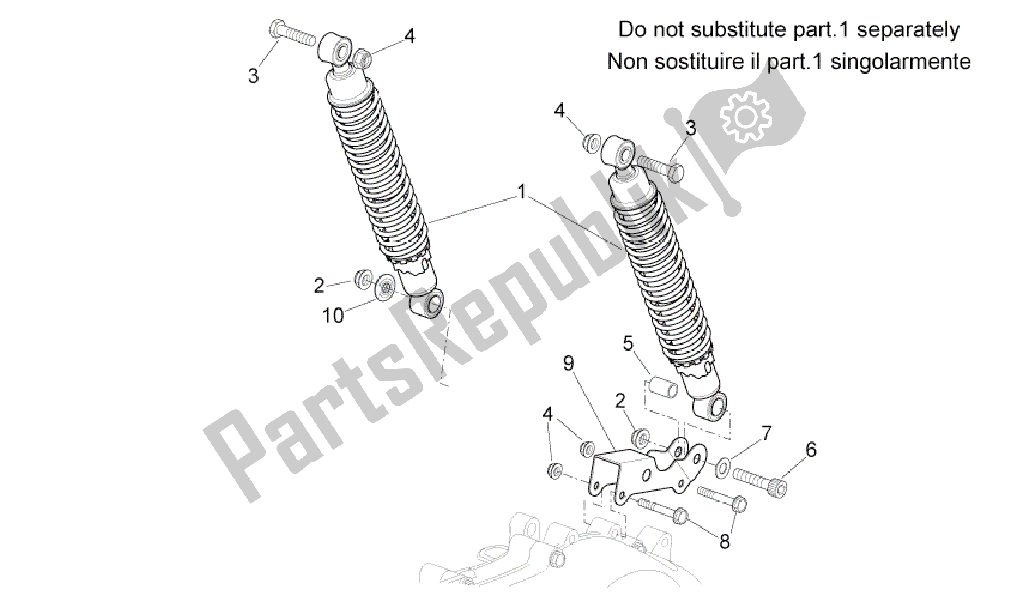 All parts for the Rear Shock Absorber of the Aprilia Sport City 300 2008 - 2010