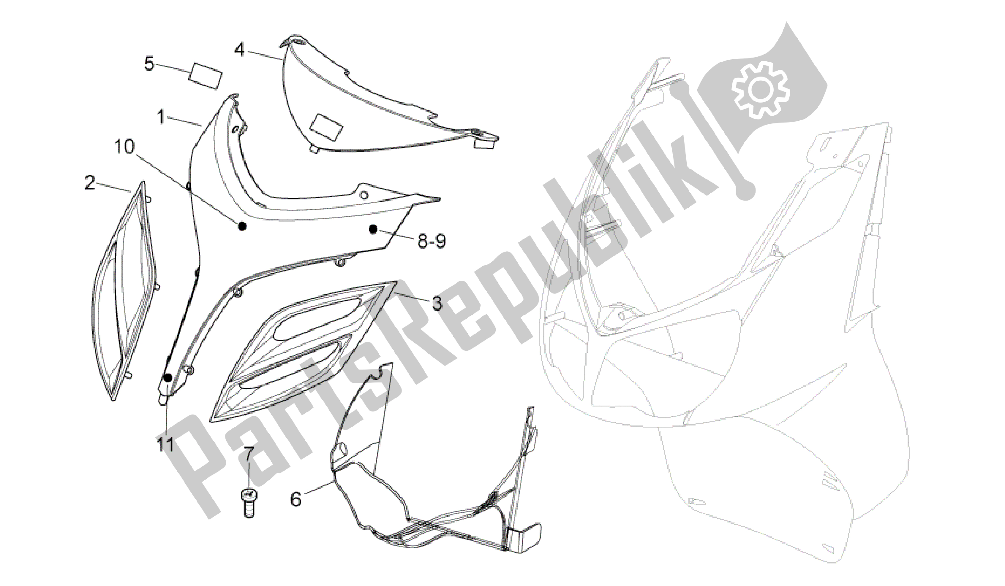 All parts for the Front Body - Front Cover of the Aprilia Sport City 300 2008 - 2010