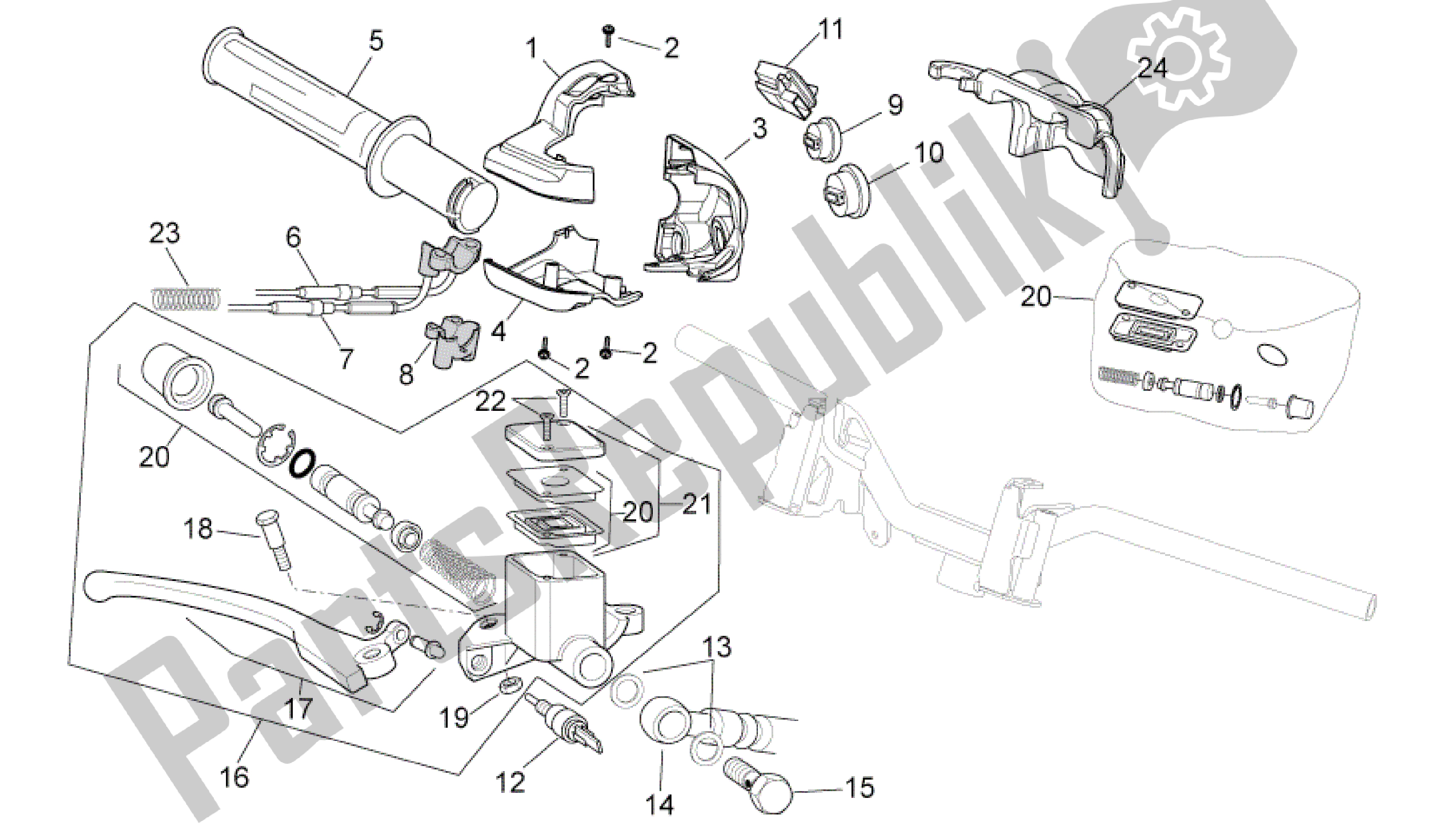 All parts for the Rh Controls of the Aprilia Sport City 300 2008 - 2010