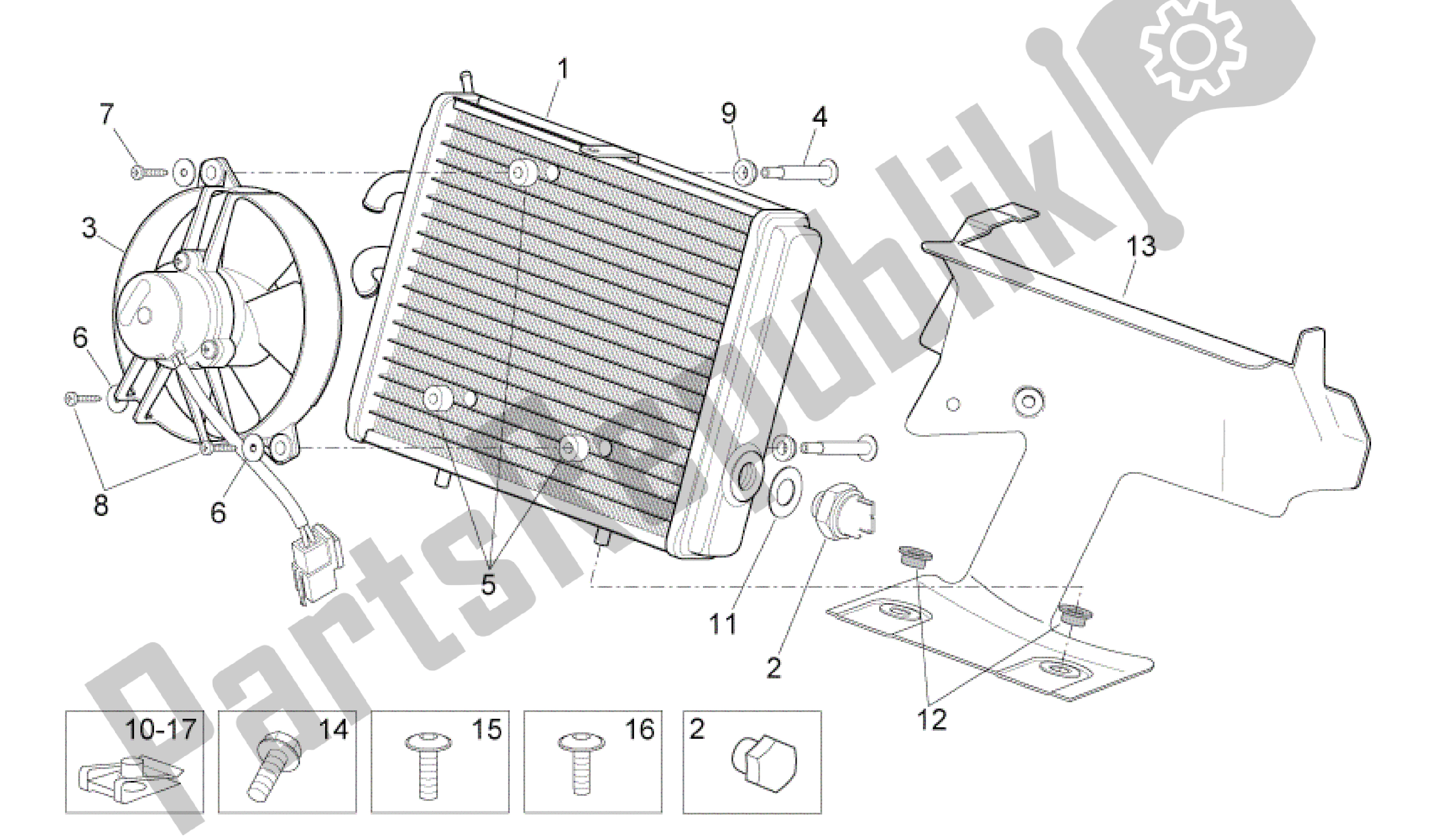 All parts for the Water Cooler of the Aprilia Sport City 300 2008 - 2010