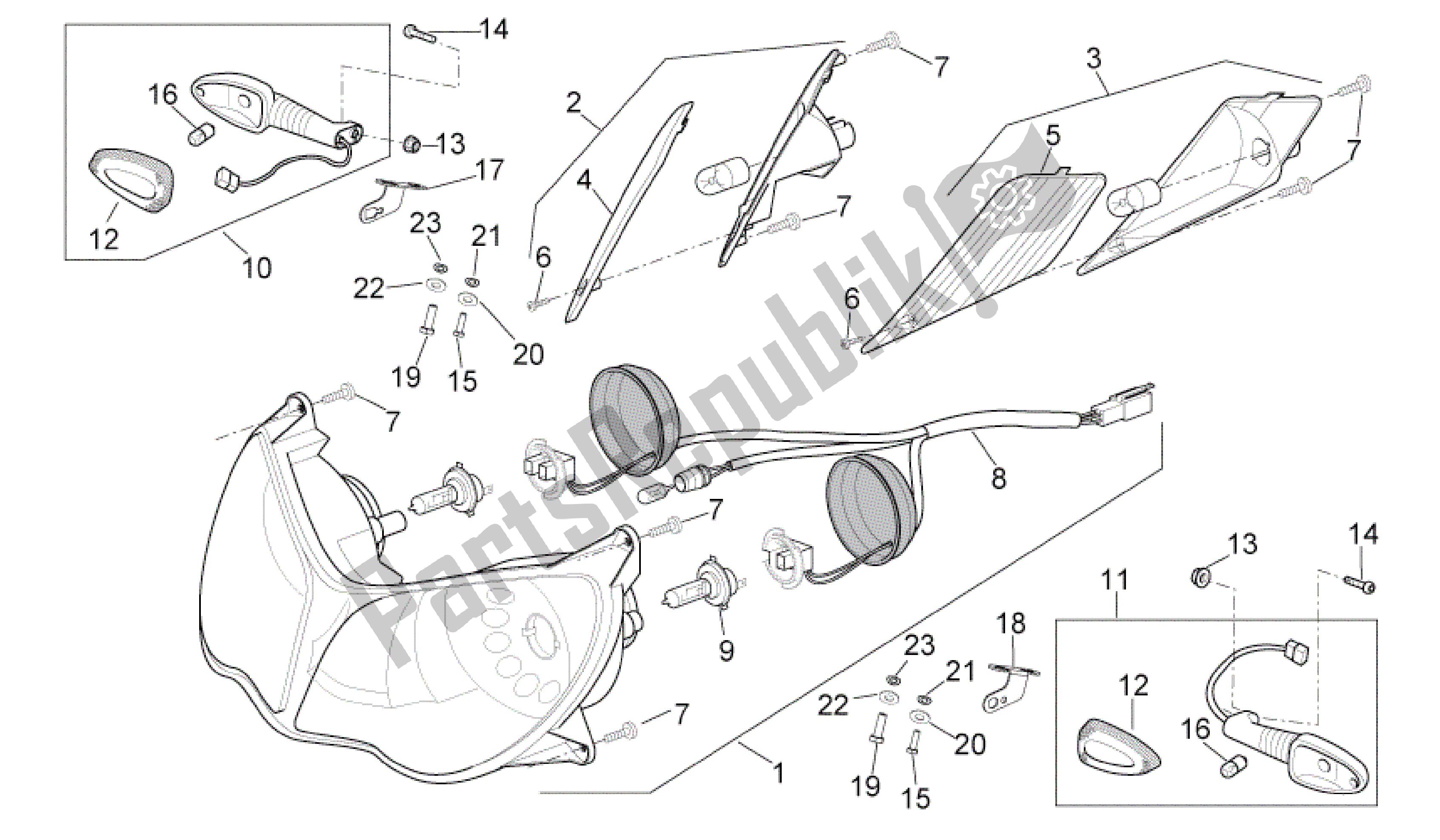 Tutte le parti per il Faro del Aprilia Sport City 300 2008 - 2010