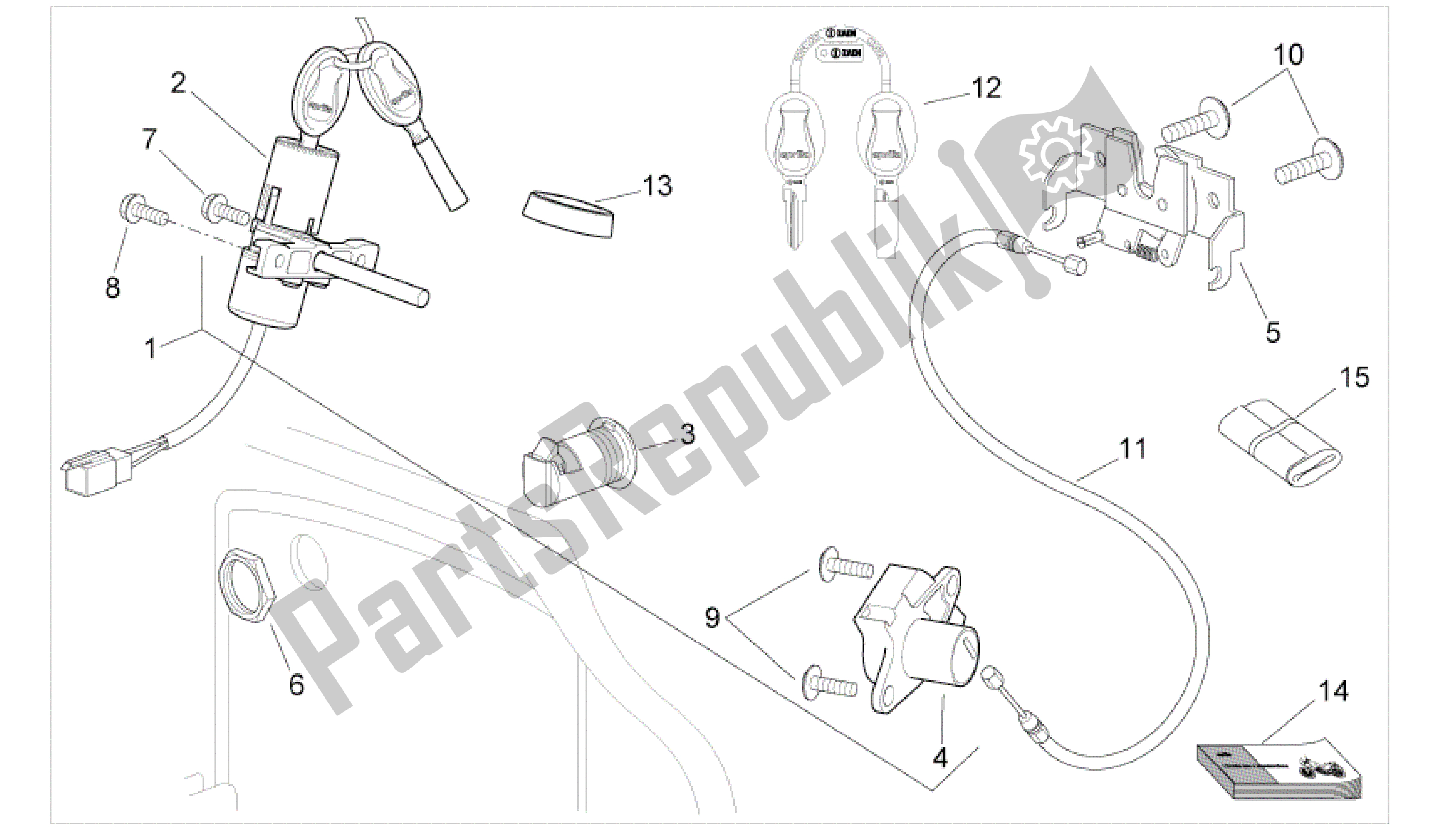 All parts for the Lock Hardware Kit of the Aprilia Sport City 300 2008 - 2010