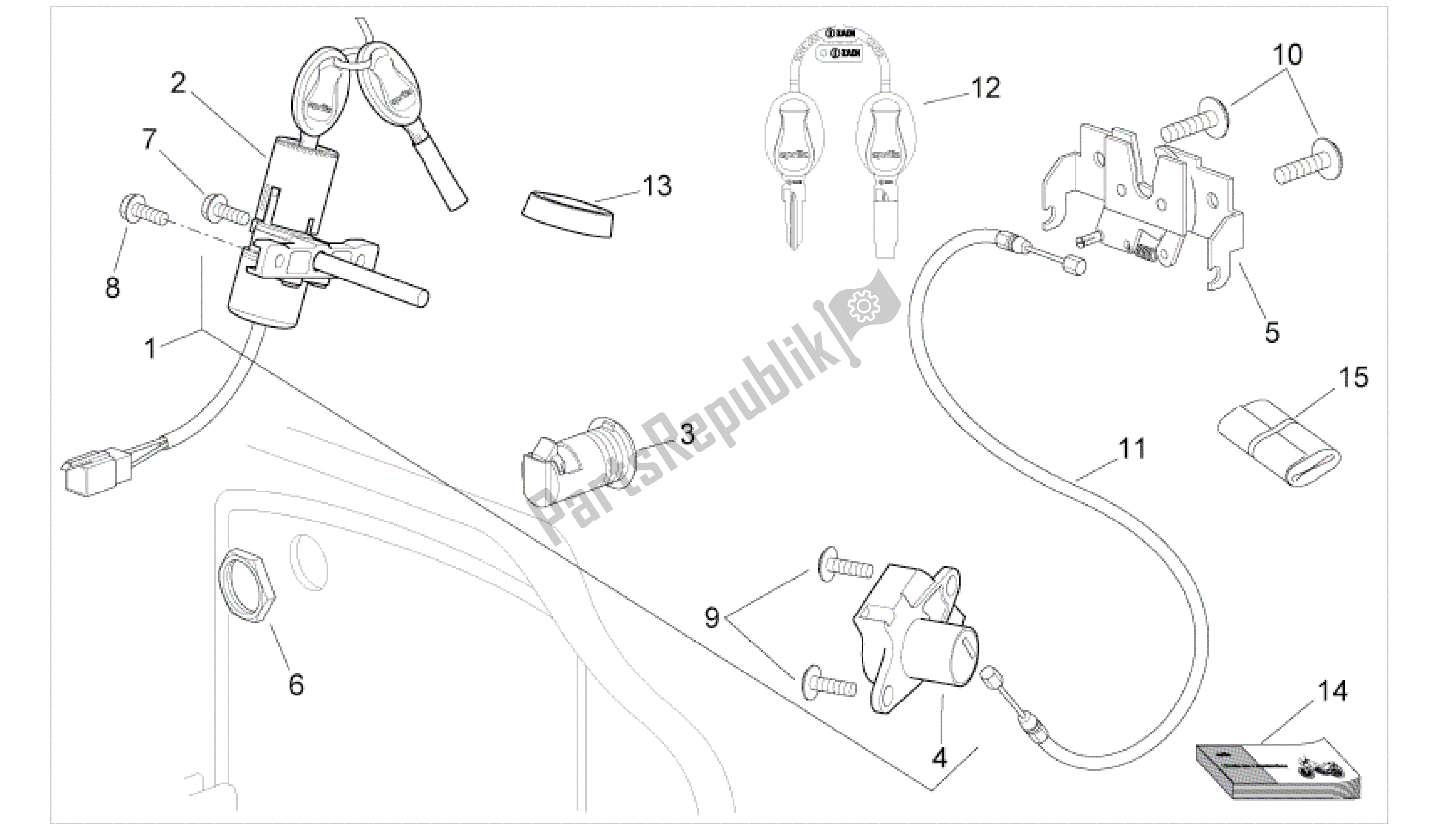 Todas as partes de Kit De Ferragens De Bloqueio do Aprilia Sport City 300 2008 - 2010