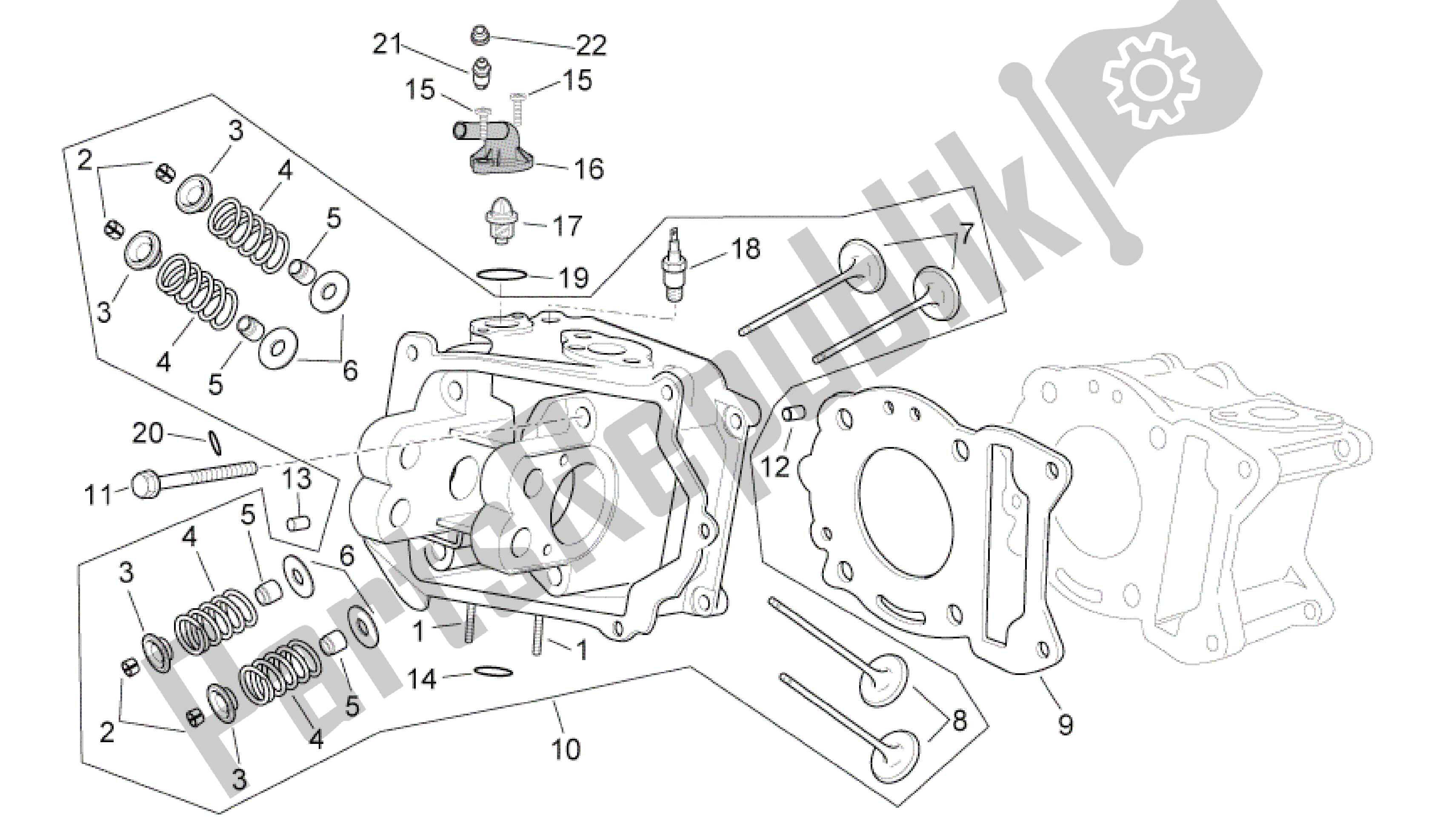 All parts for the Cylinder Head of the Aprilia Sport City 300 2008 - 2010