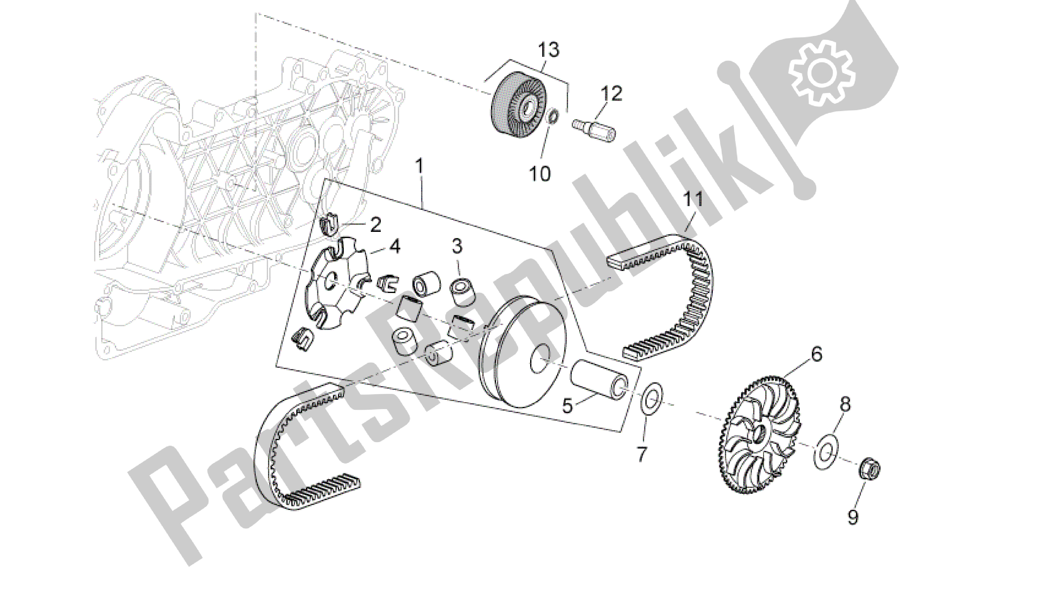 Todas as partes de Montagem Do Variador do Aprilia Sport City 300 2008 - 2010