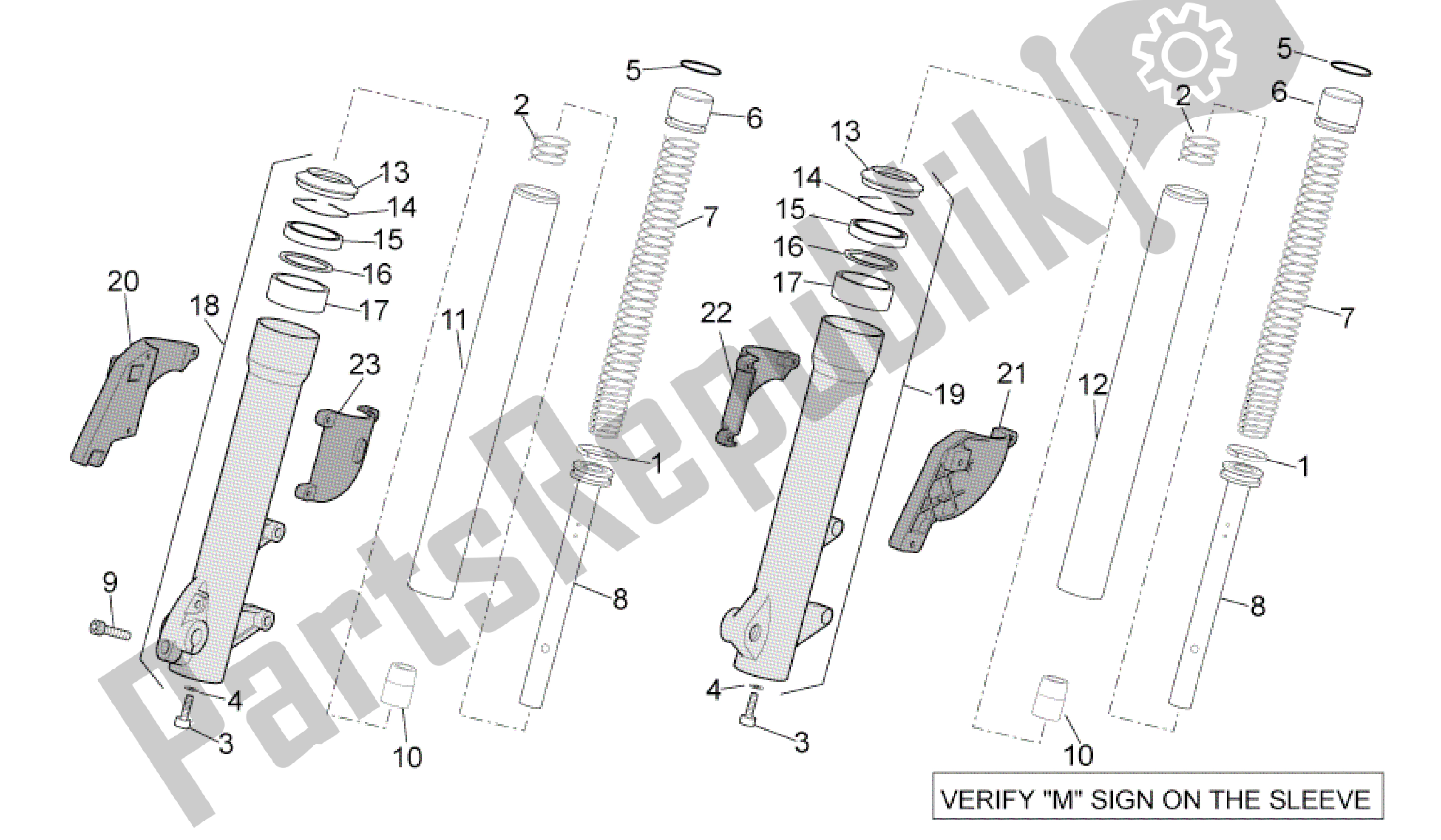 Todas as partes de Garfo Dianteiro De Marzocchi - Cubos, Mangas do Aprilia Atlantic 500 2001 - 2004