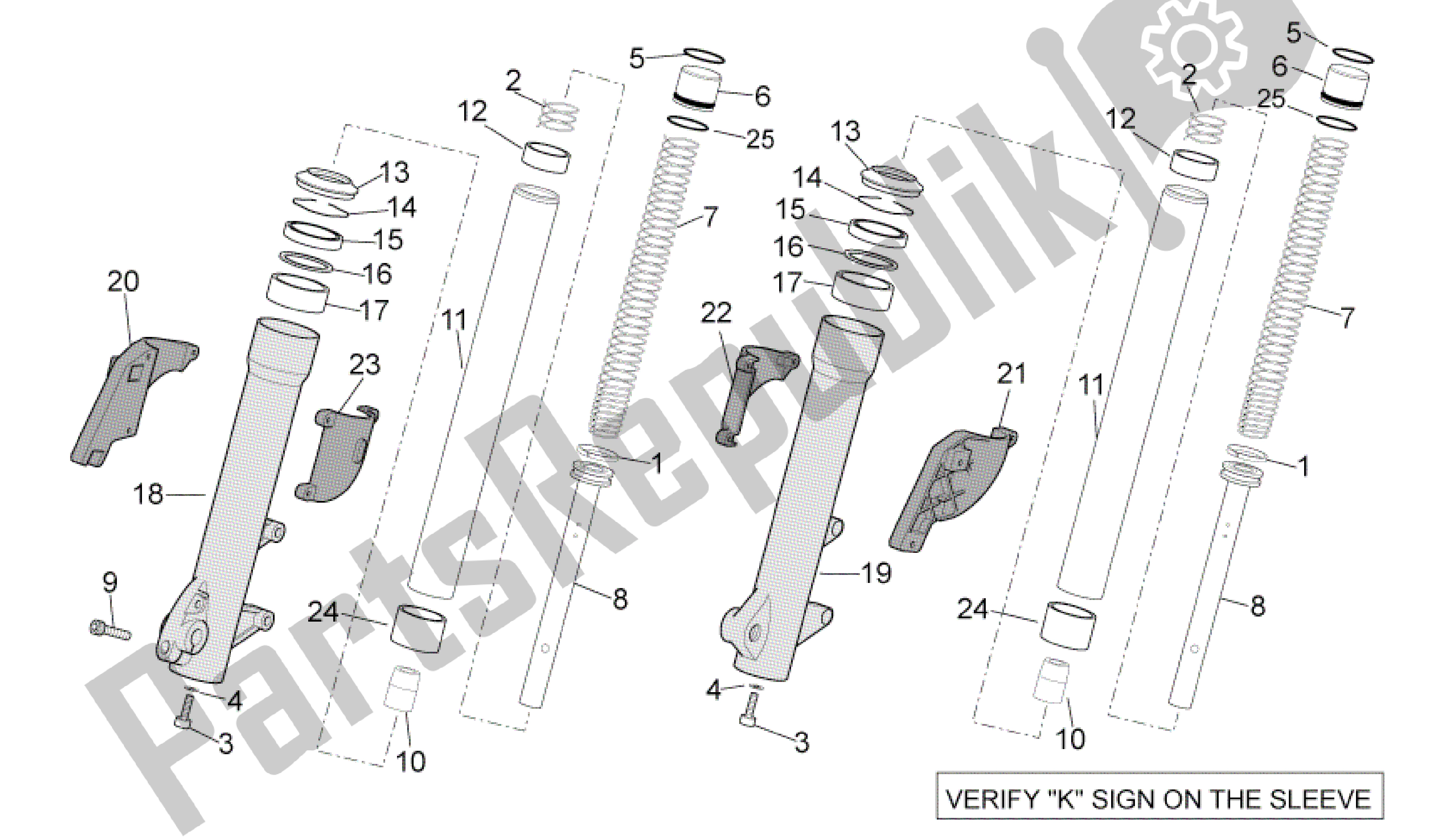 Todas as partes de Garfo Dianteiro Kaifa - Cubos, Mangas do Aprilia Atlantic 500 2001 - 2004